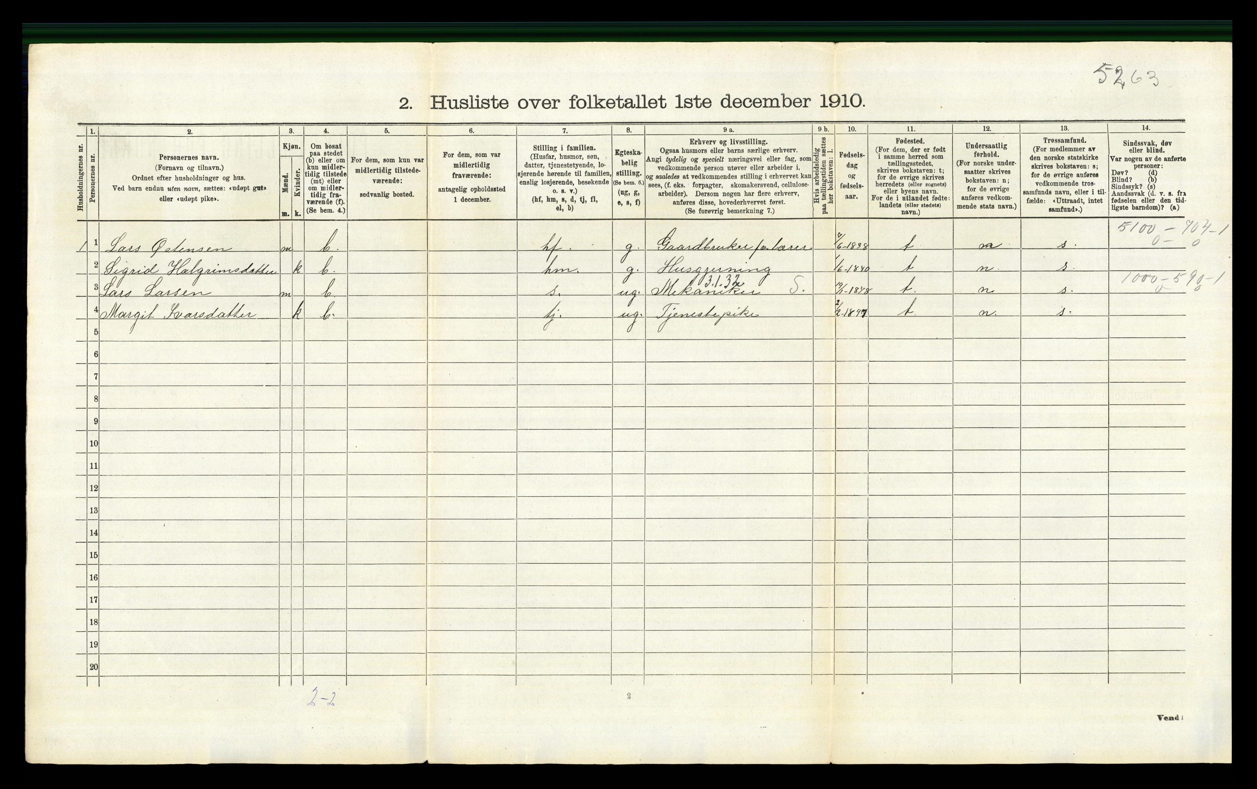 RA, 1910 census for Nes, 1910, p. 909