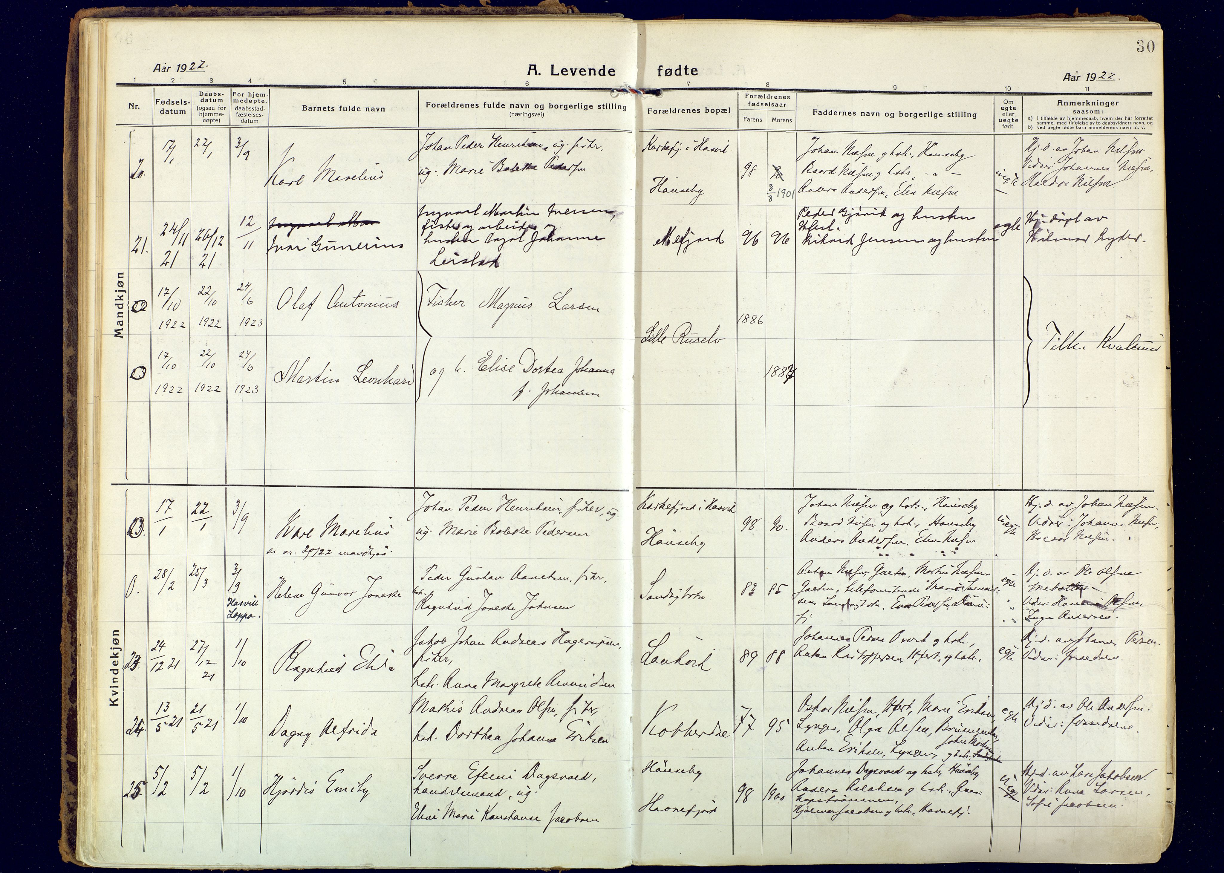 Hammerfest sokneprestkontor, AV/SATØ-S-1347/H/Ha/L0018.kirke: Parish register (official) no. 18, 1918-1933, p. 30