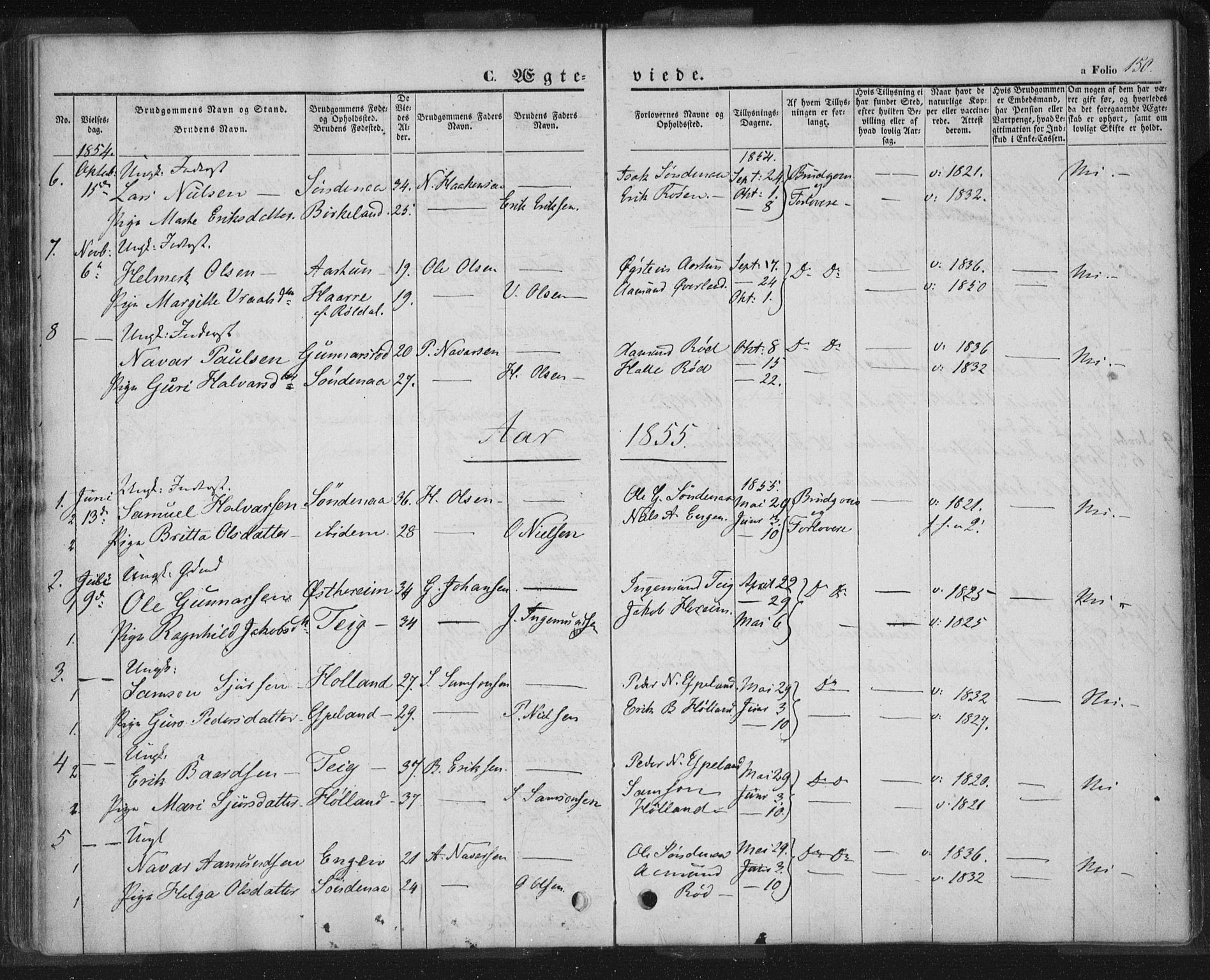 Sand sokneprestkontor, AV/SAST-A-101848/01/III/L0002: Parish register (official) no. A 2, 1838-1859, p. 150