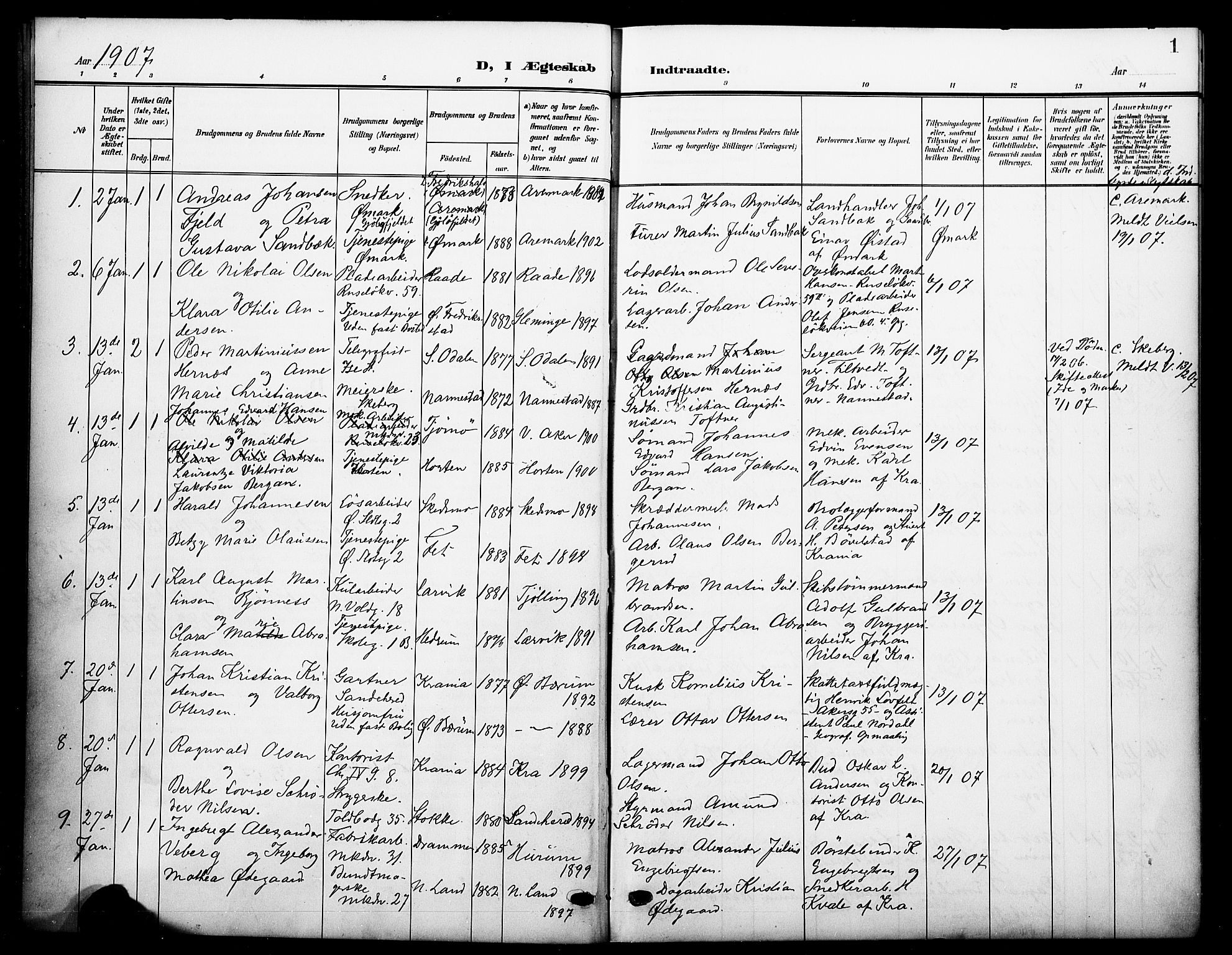 Johannes prestekontor Kirkebøker, AV/SAO-A-10852/F/Fa/L0010: Parish register (official) no. 10, 1907-1919, p. 1