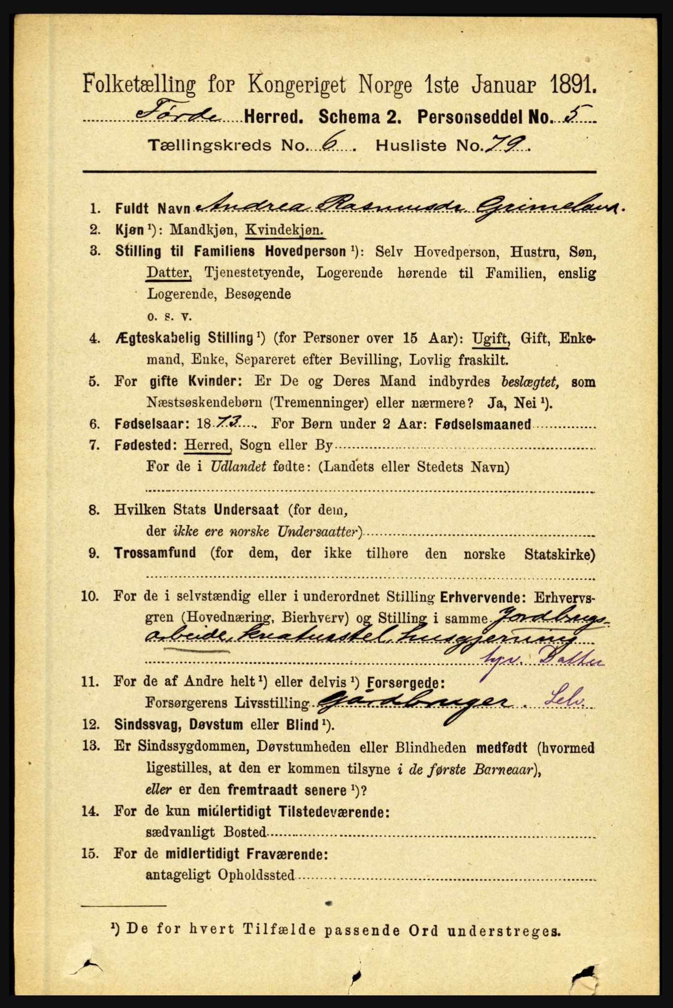 RA, 1891 census for 1432 Førde, 1891, p. 2439