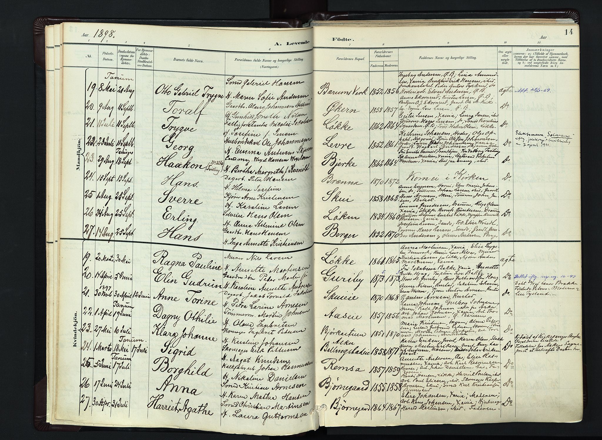 Vestre Bærum prestekontor Kirkebøker, AV/SAO-A-10209a/F/Fa/L0001: Parish register (official) no. 1, 1896-1923, p. 14