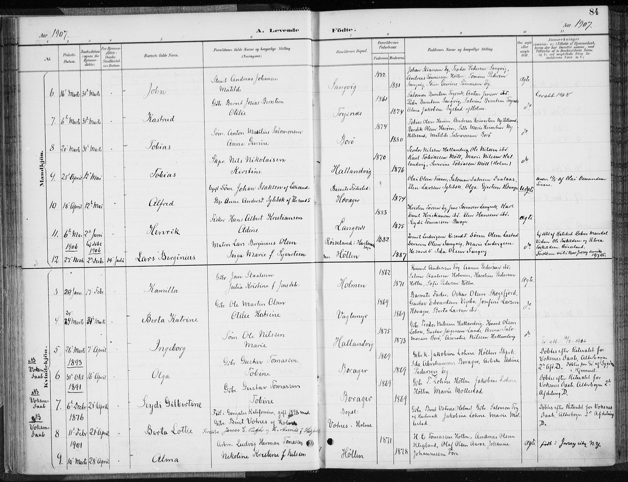 Søgne sokneprestkontor, SAK/1111-0037/F/Fa/Fab/L0013: Parish register (official) no. A 13, 1892-1911, p. 84