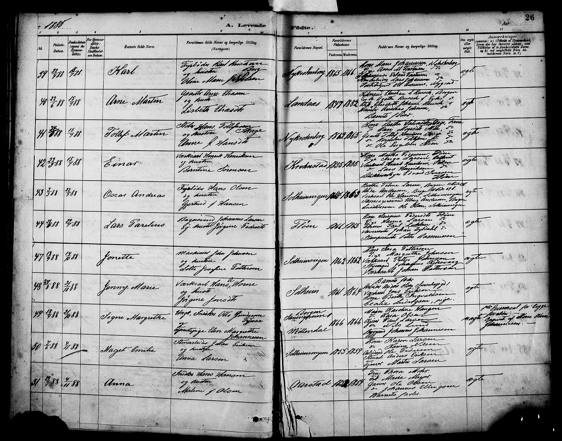 Årstad Sokneprestembete, AV/SAB-A-79301/H/Haa/L0001: Parish register (official) no. A 1, 1886-1901, p. 26