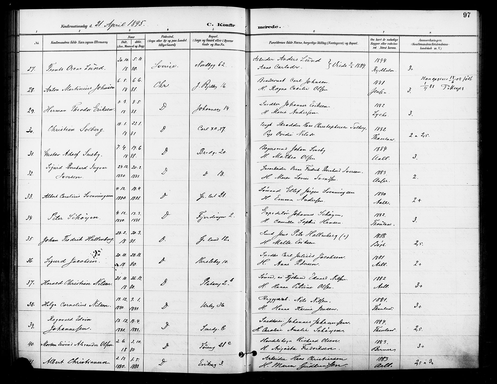 Grønland prestekontor Kirkebøker, AV/SAO-A-10848/F/Fa/L0011: Parish register (official) no. 11, 1892-1907, p. 97