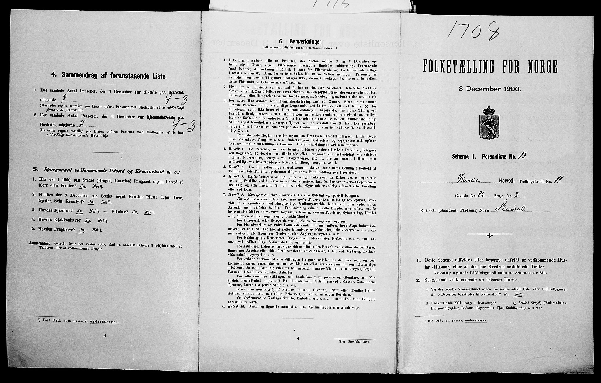 SAK, 1900 census for Vanse, 1900, p. 2019