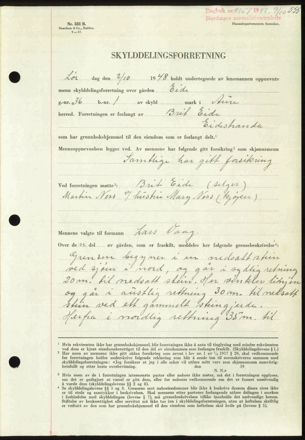 Nordmøre sorenskriveri, AV/SAT-A-4132/1/2/2Ca: Mortgage book no. A109, 1948-1948, Diary no: : 2867/1948