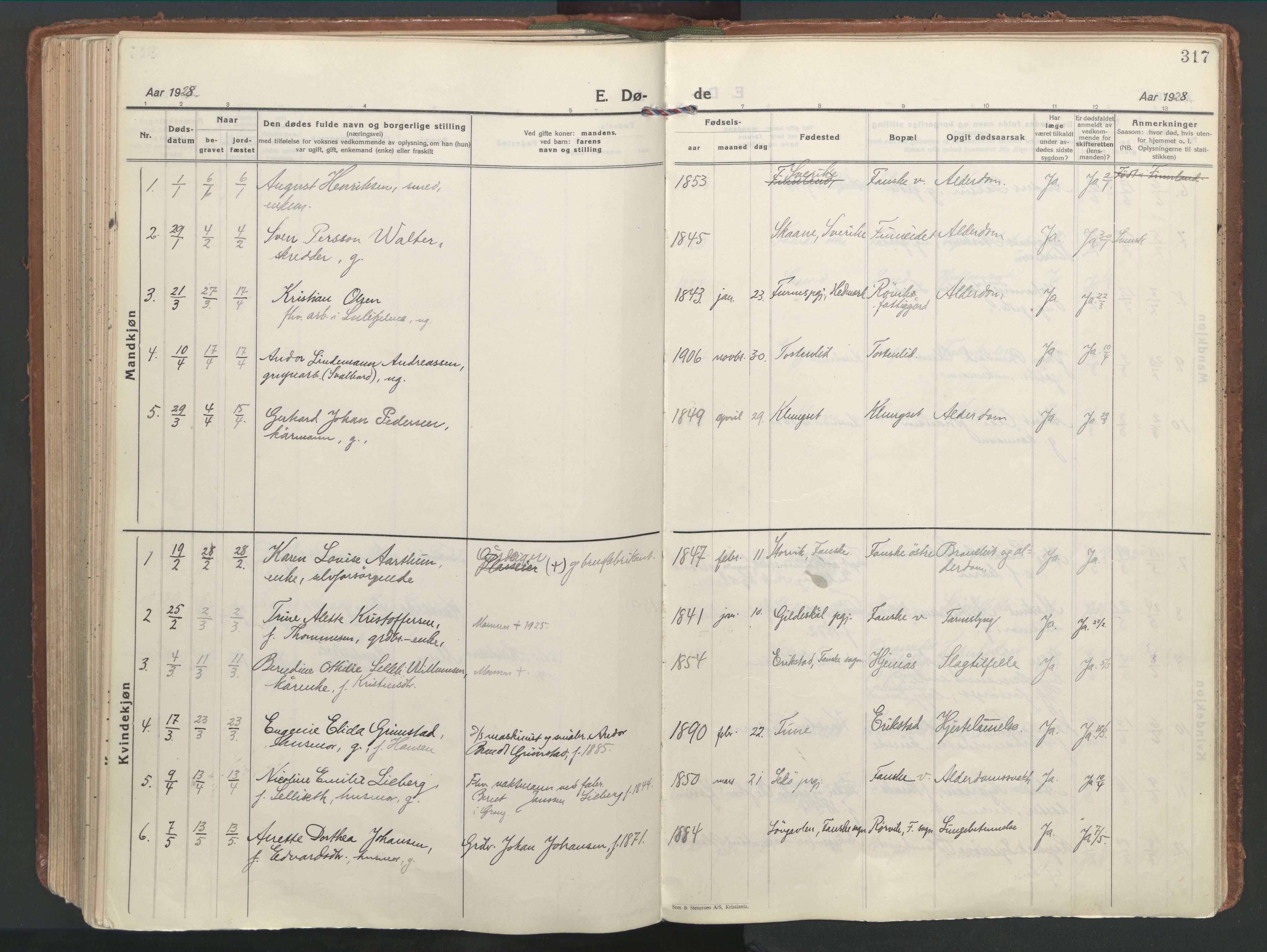 Ministerialprotokoller, klokkerbøker og fødselsregistre - Nordland, SAT/A-1459/849/L0699: Parish register (official) no. 849A10, 1924-1937, p. 317