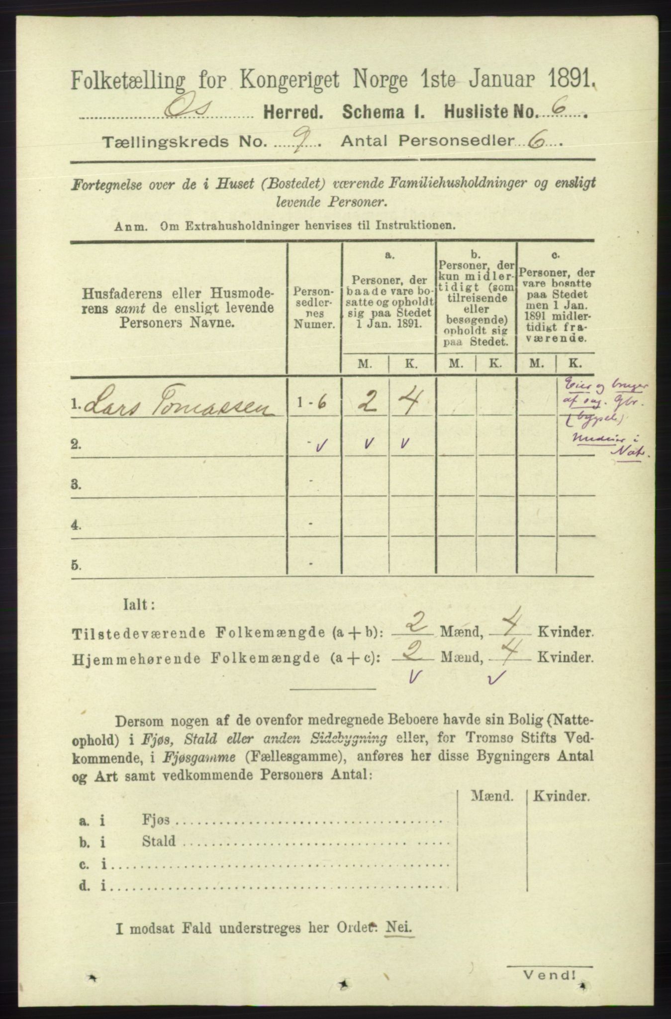 RA, 1891 census for 1243 Os, 1891, p. 1910