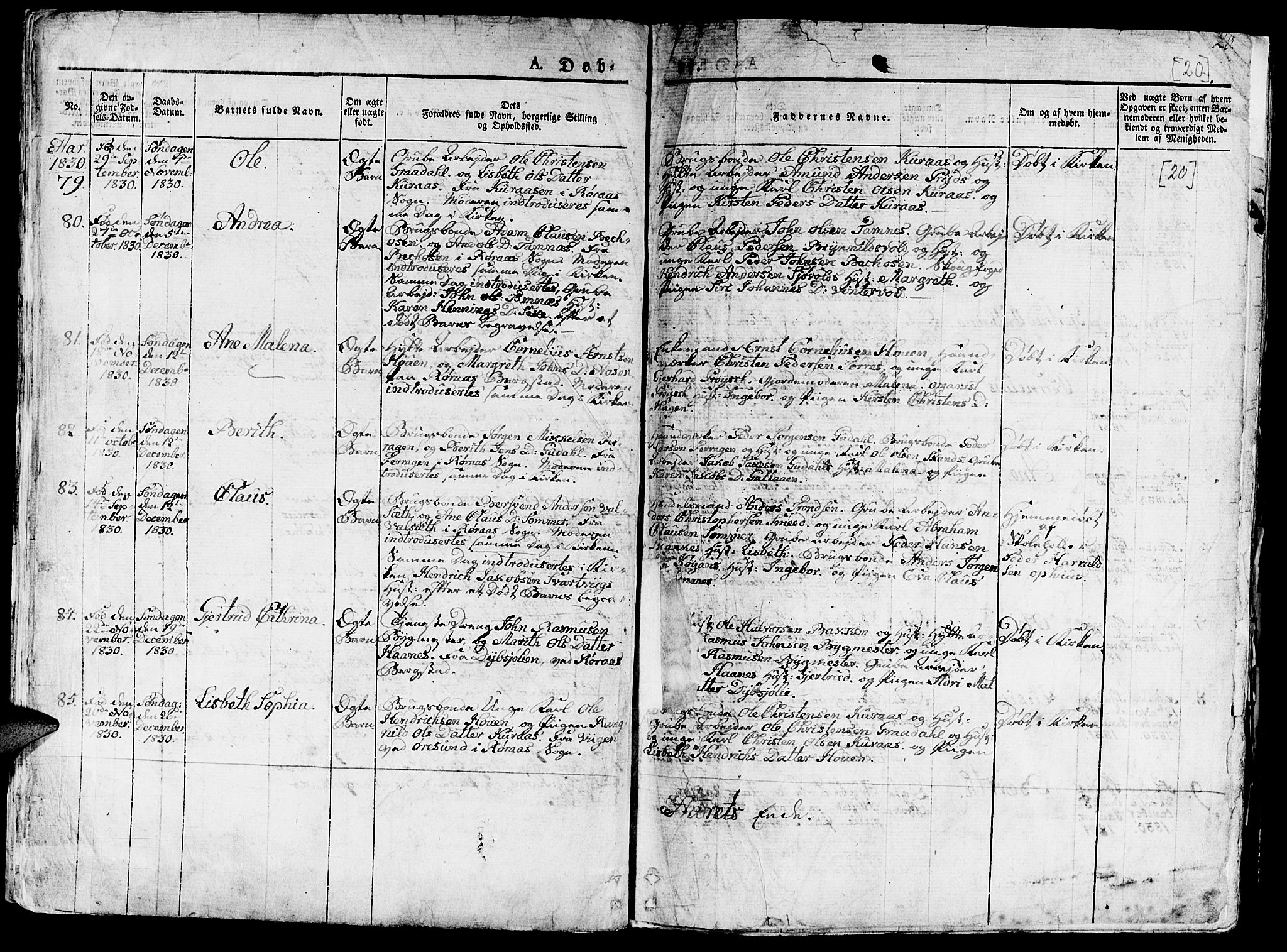 Ministerialprotokoller, klokkerbøker og fødselsregistre - Sør-Trøndelag, AV/SAT-A-1456/681/L0938: Parish register (copy) no. 681C02, 1829-1879, p. 20