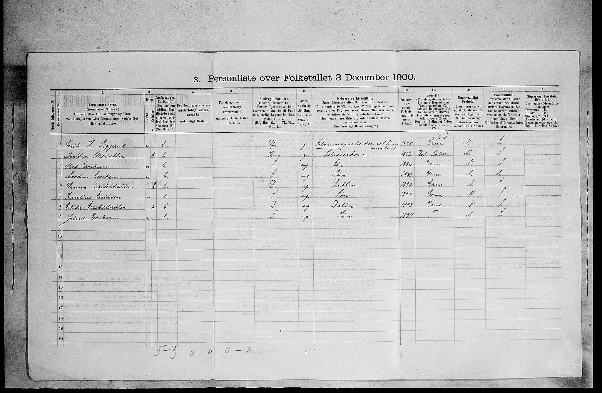 SAH, 1900 census for Åsnes, 1900, p. 55