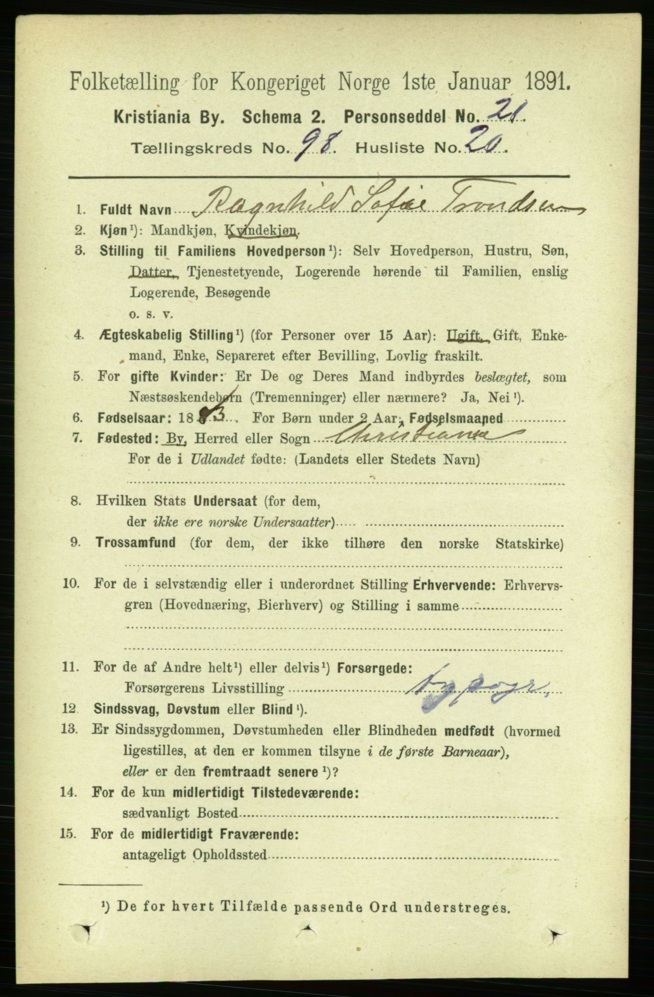 RA, 1891 census for 0301 Kristiania, 1891, p. 48349