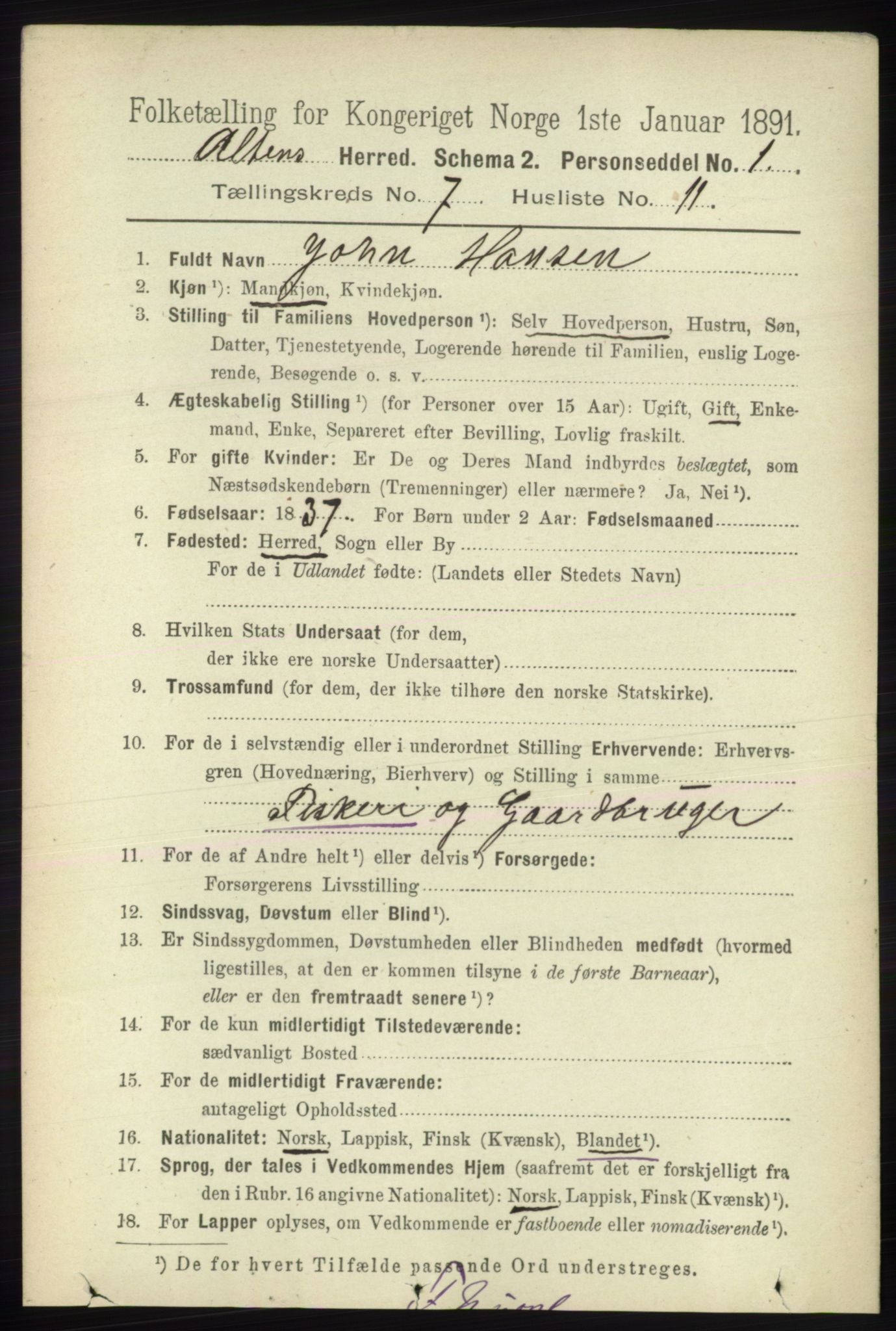 RA, 1891 census for 2012 Alta, 1891, p. 2160