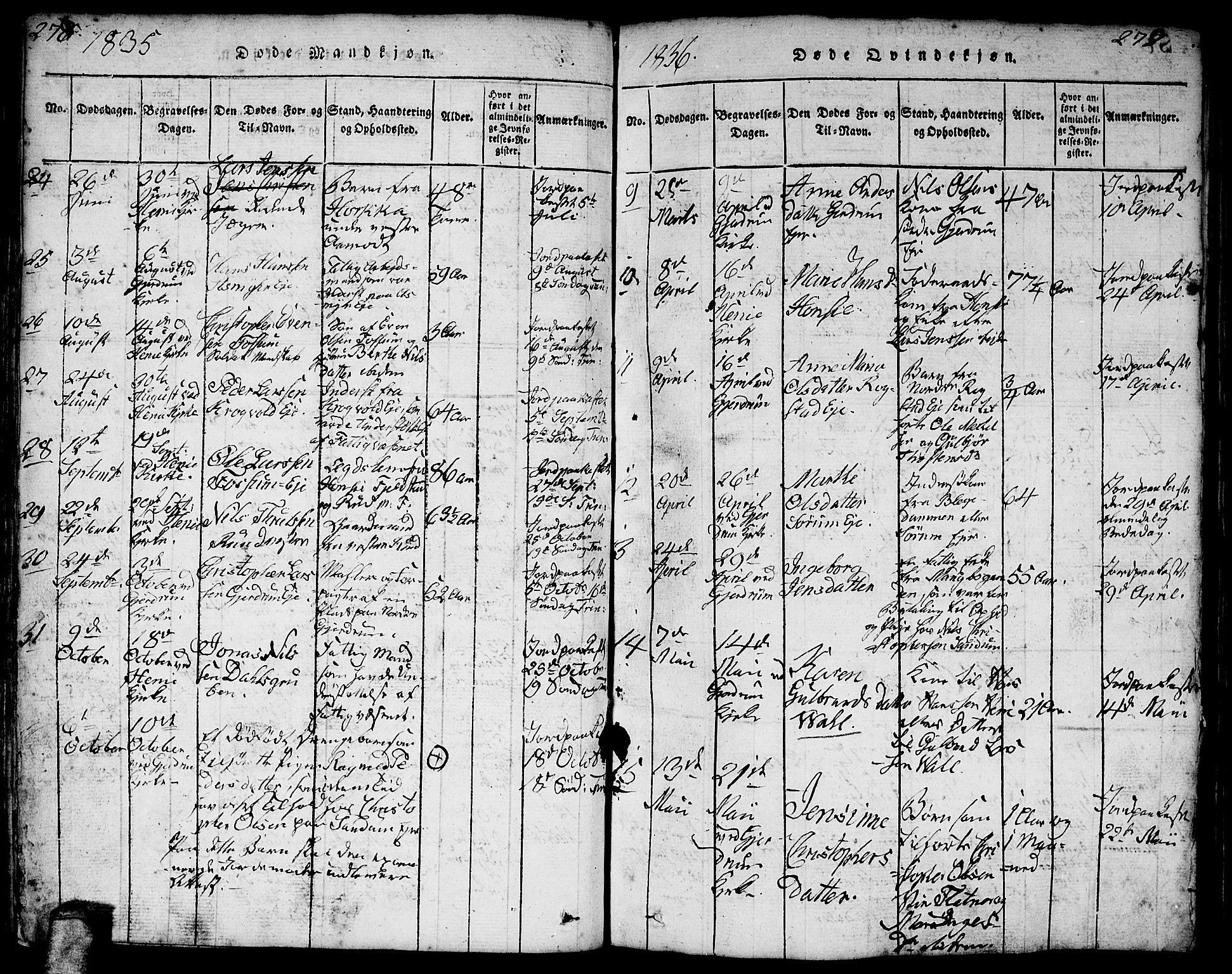 Gjerdrum prestekontor Kirkebøker, SAO/A-10412b/F/Fa/L0004: Parish register (official) no. I 4, 1816-1836, p. 278-279