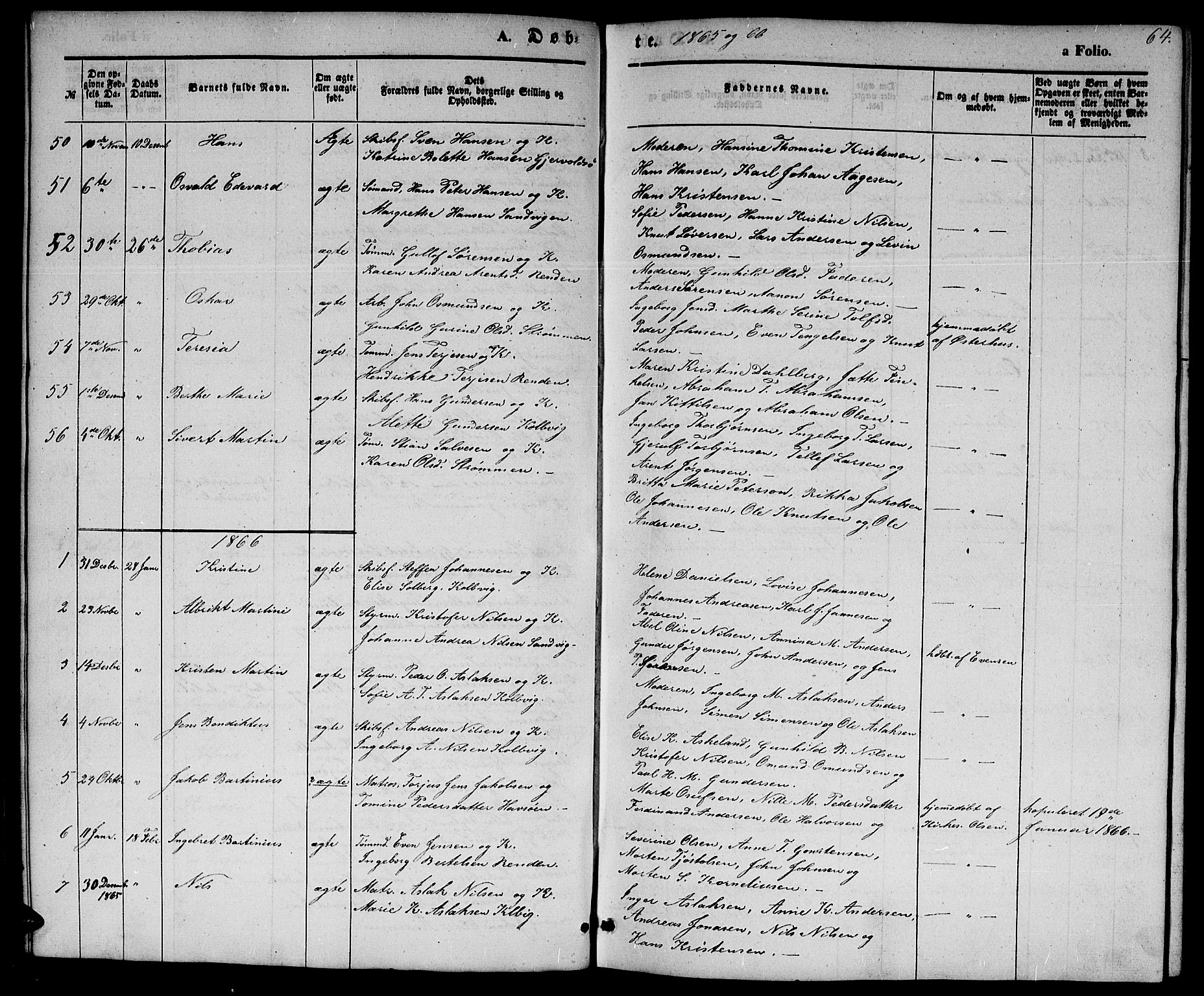 Hisøy sokneprestkontor, SAK/1111-0020/F/Fb/L0001: Parish register (copy) no. B 1, 1849-1872, p. 64