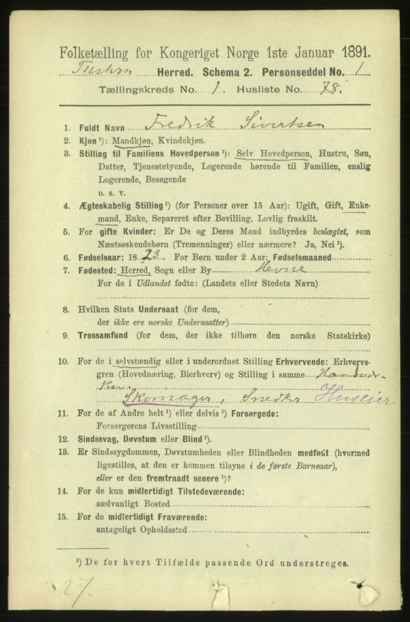 RA, 1891 census for 1572 Tustna, 1891, p. 639