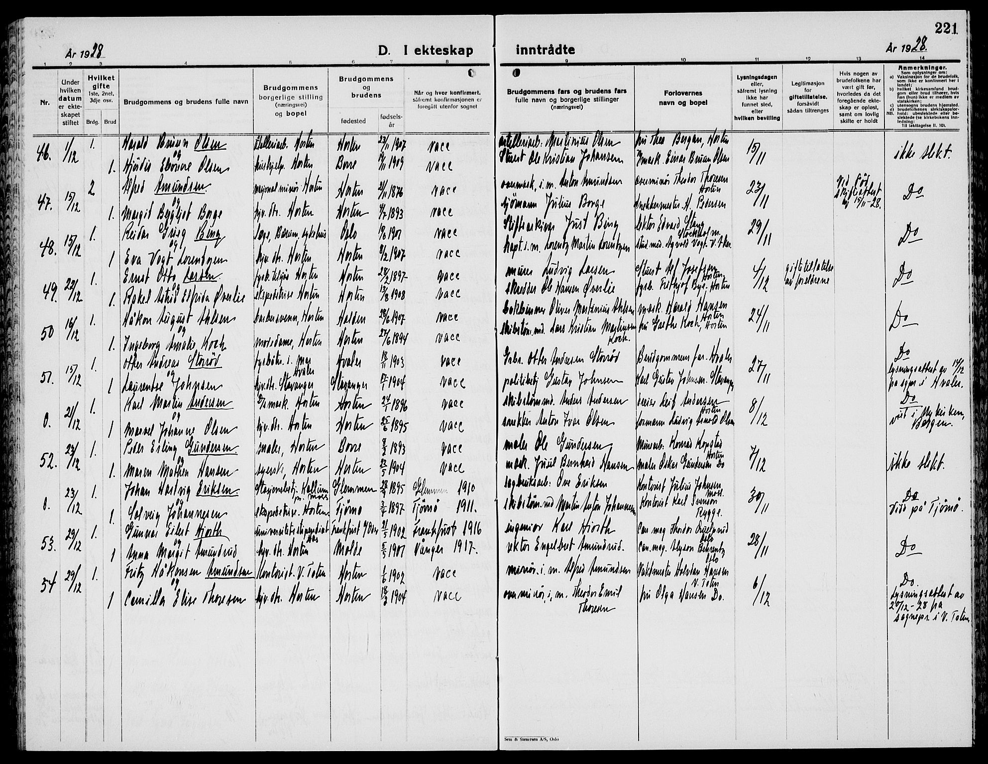 Horten kirkebøker, AV/SAKO-A-348/G/Ga/L0009: Parish register (copy) no. 9, 1926-1936, p. 221