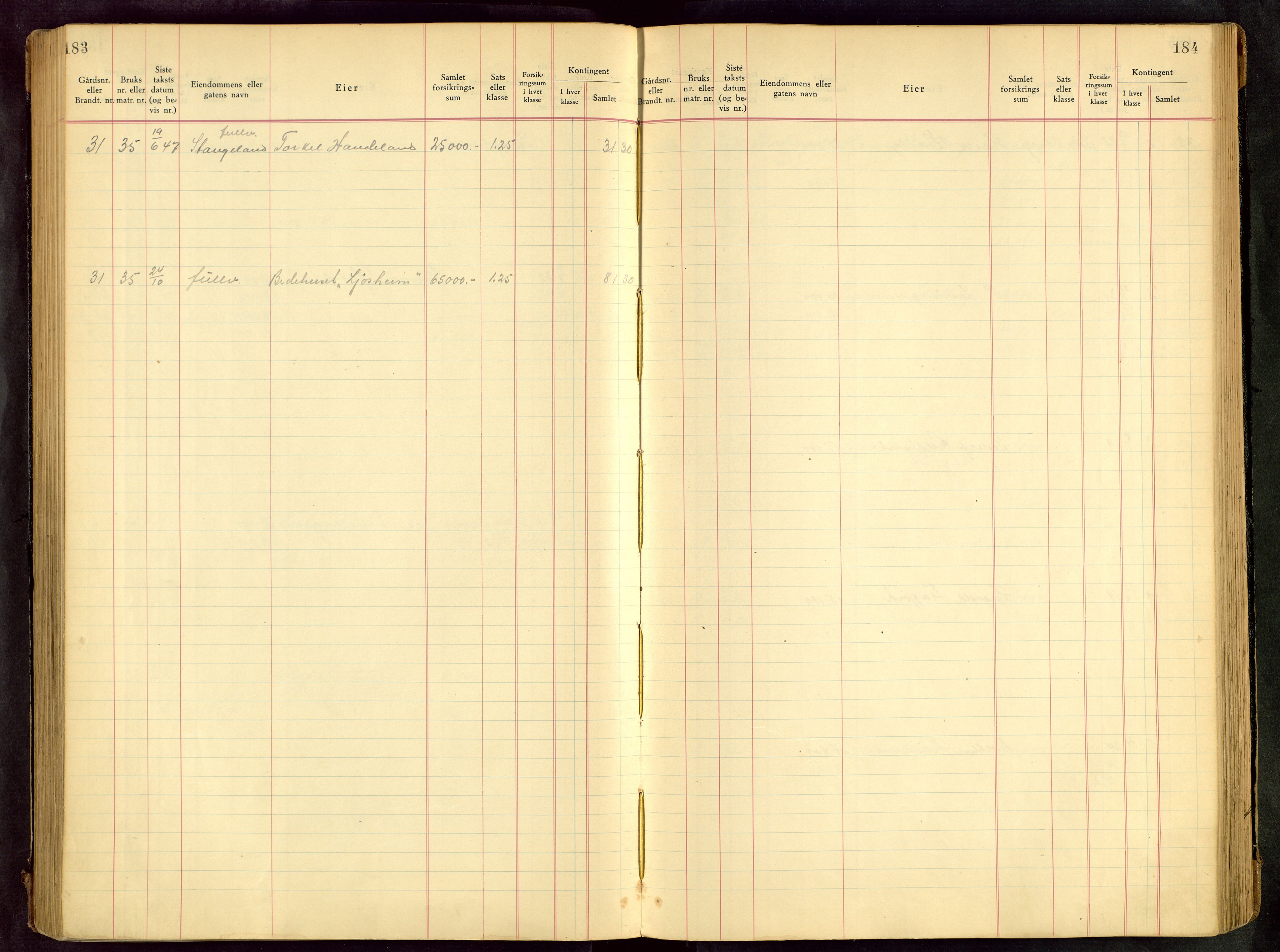 Håland lensmannskontor, AV/SAST-A-100100/Goa/L0001: Beregningsprotokoll brannforsikring, 1932-1947, p. 183-184