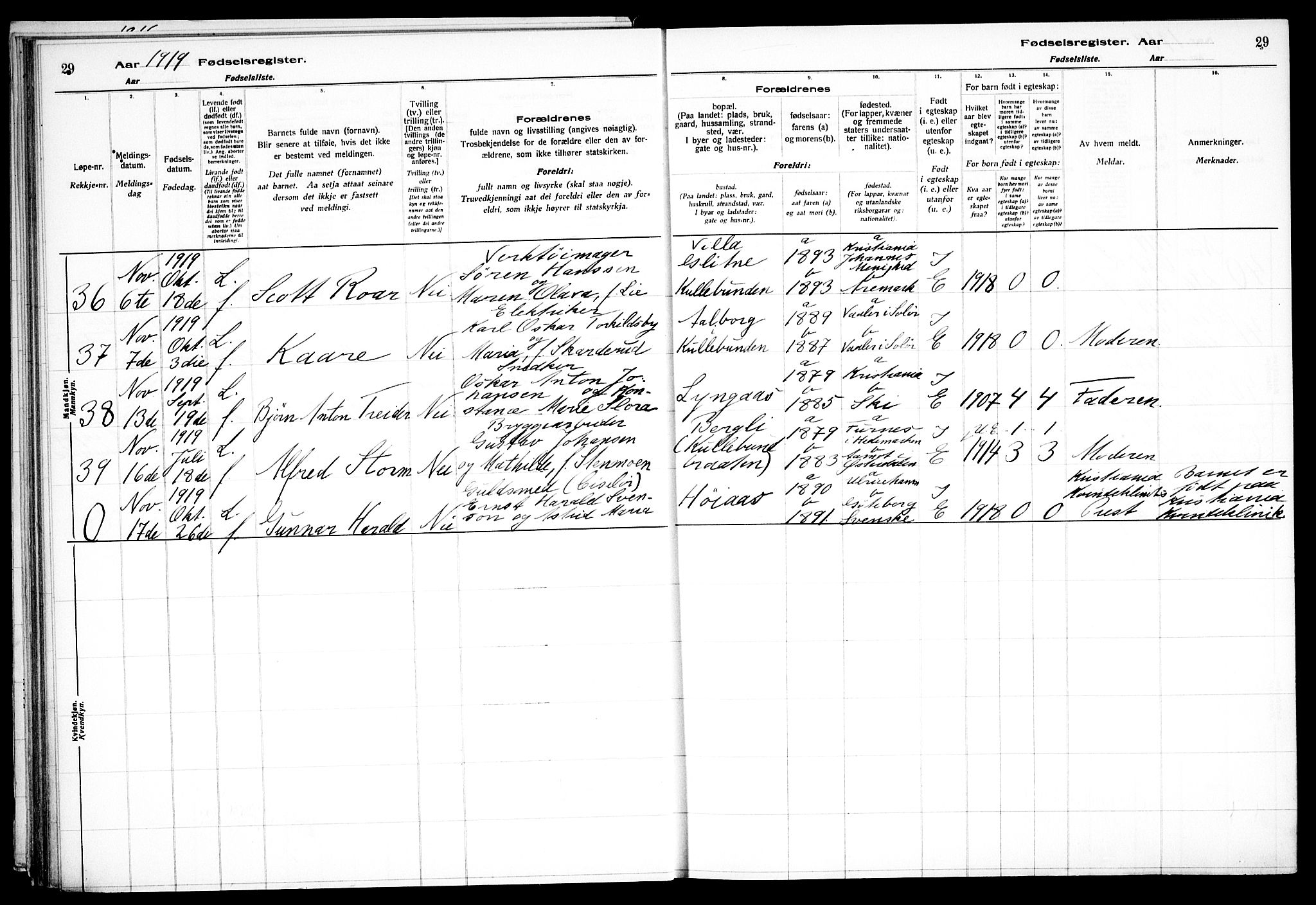 Nesodden prestekontor Kirkebøker, SAO/A-10013/J/Jb/L0001: Birth register no. II 1, 1916-1933, p. 29