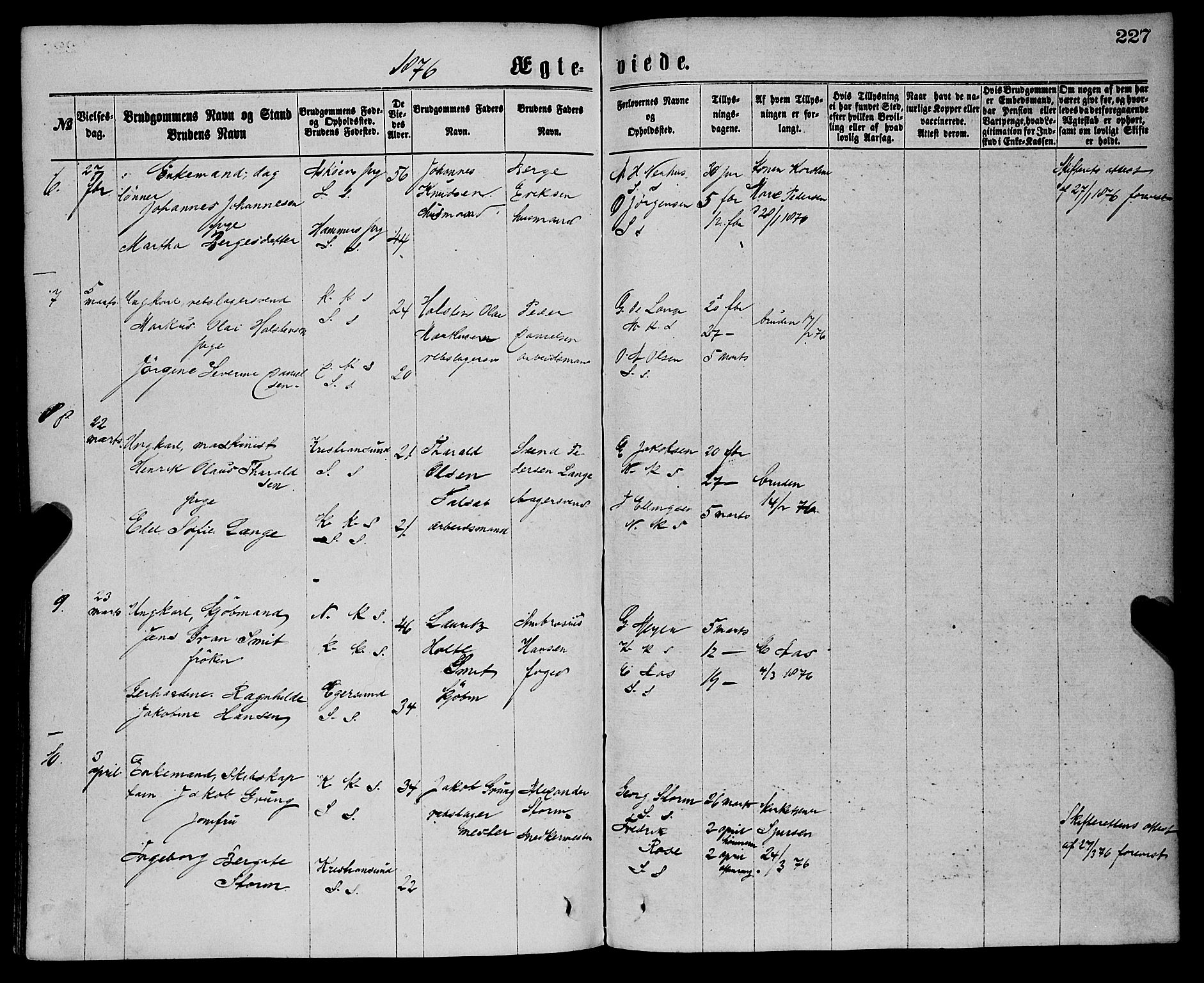 Sandviken Sokneprestembete, AV/SAB-A-77601/H/Ha/L0001: Parish register (official) no. A 1, 1867-1877, p. 227