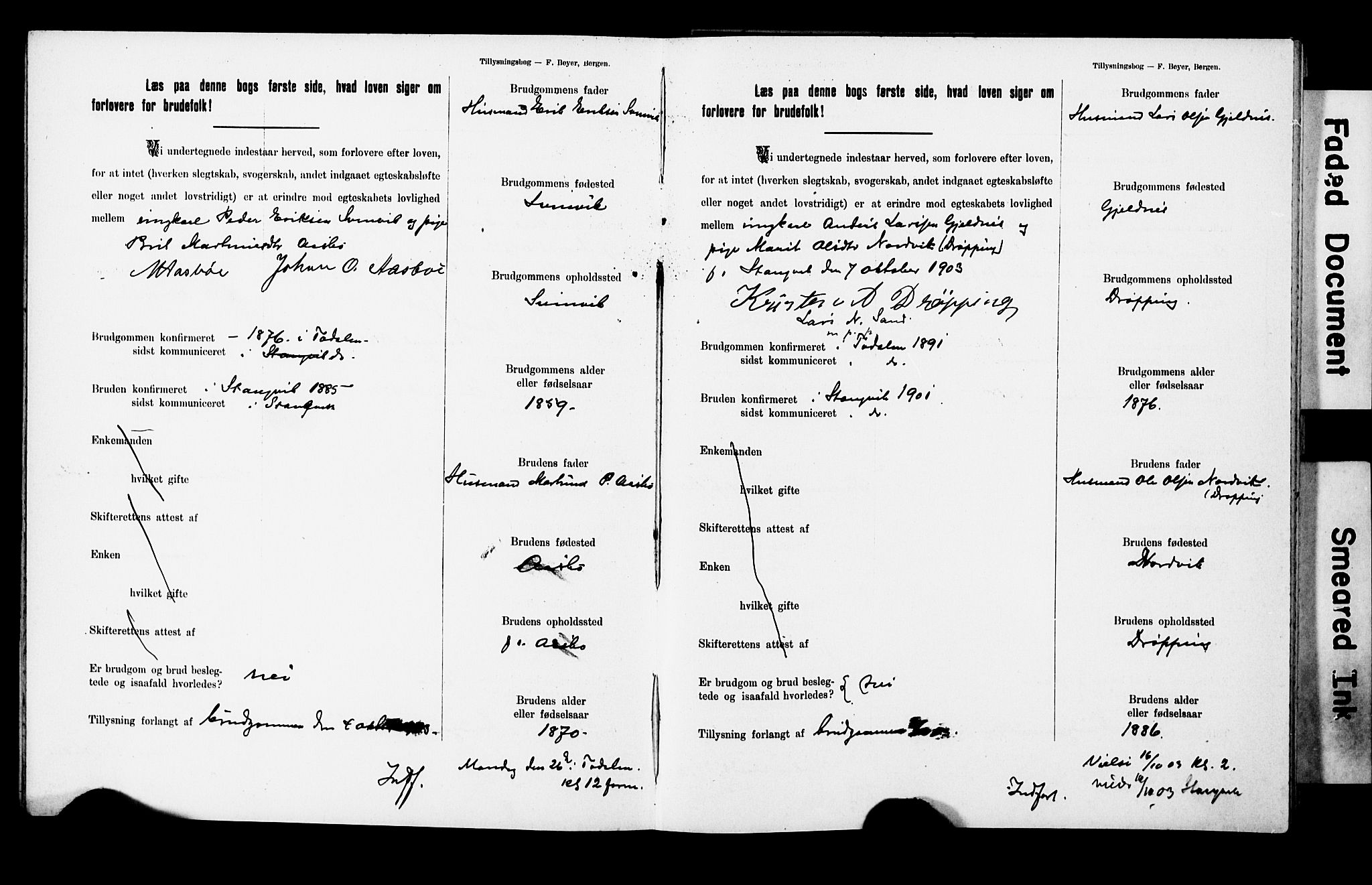 Ministerialprotokoller, klokkerbøker og fødselsregistre - Møre og Romsdal, AV/SAT-A-1454/592/L1028: Banns register no. 592A06, 1903-1909