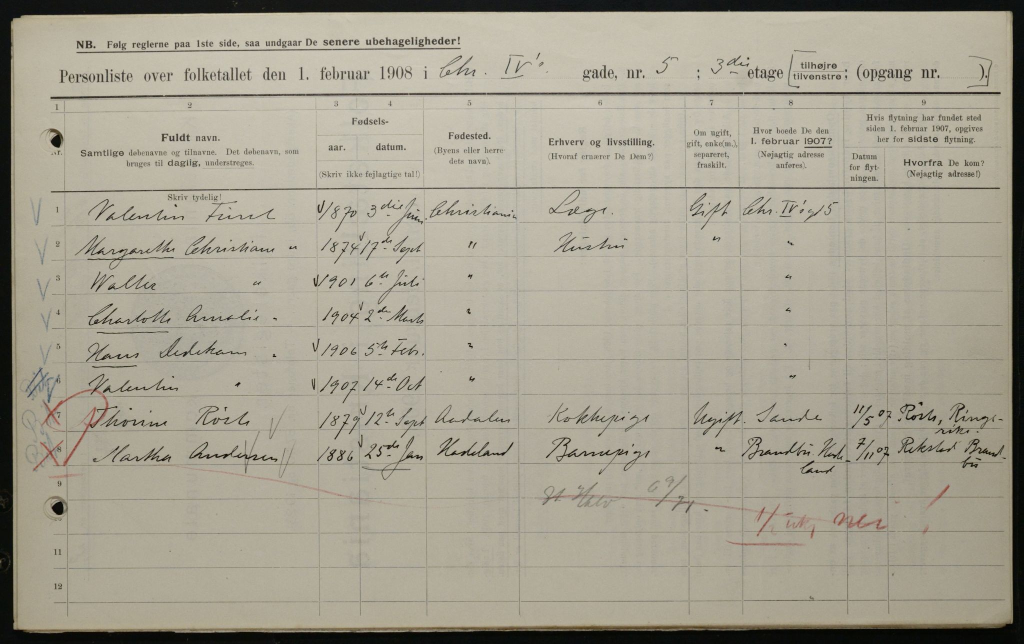OBA, Municipal Census 1908 for Kristiania, 1908, p. 48486