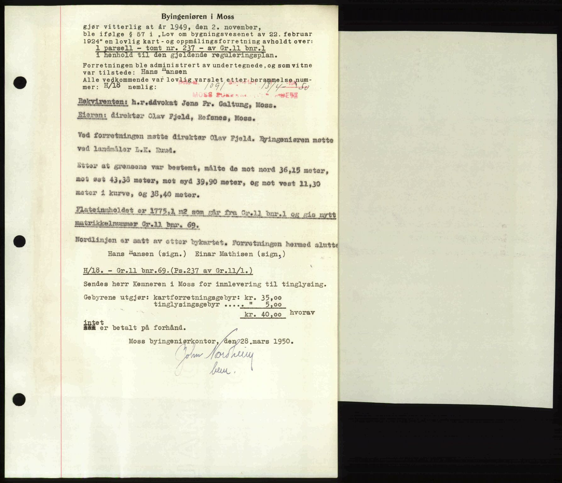 Moss sorenskriveri, SAO/A-10168: Mortgage book no. A25, 1950-1950, Diary no: : 1091/1950