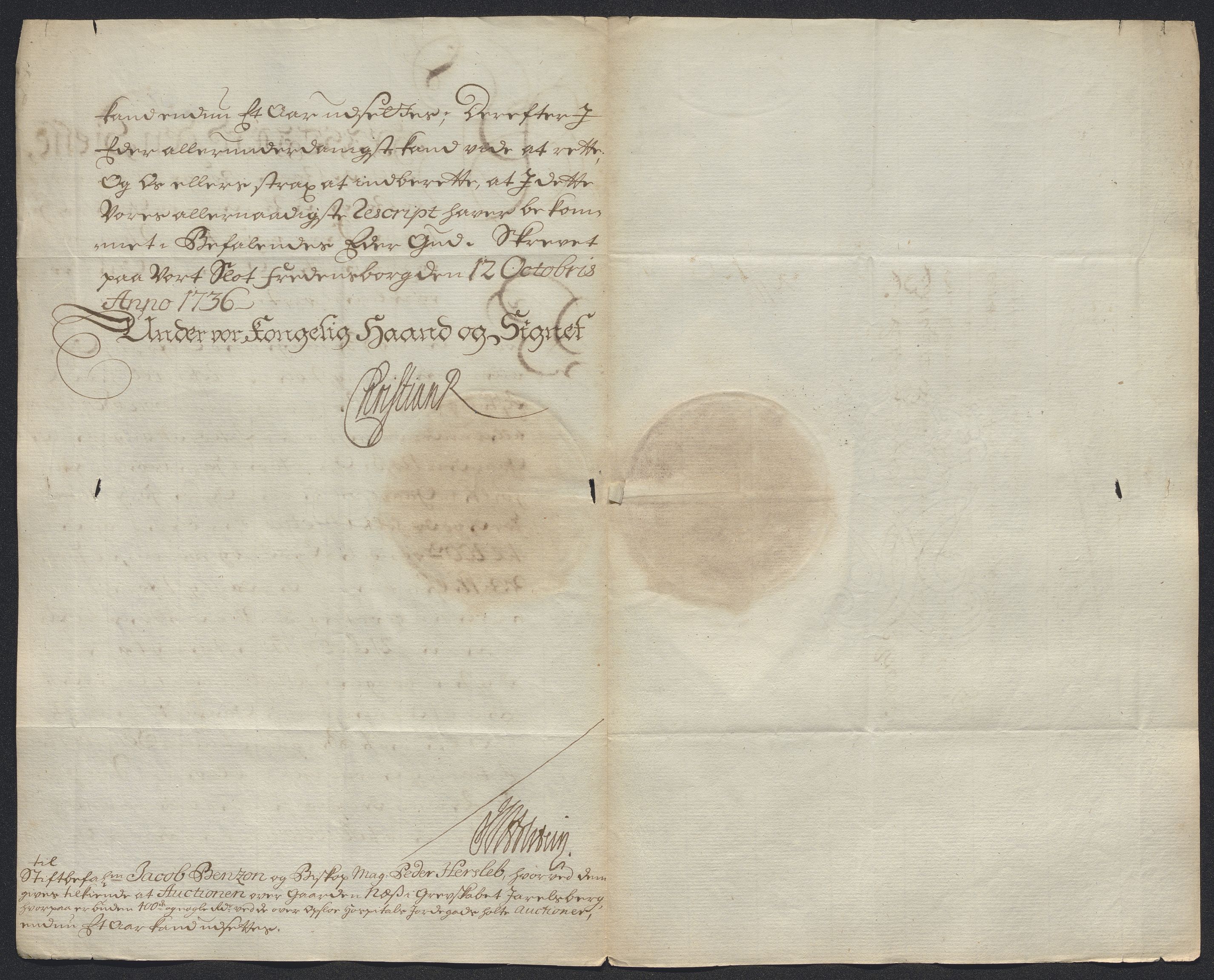 Oslo stiftsdireksjon, AV/SAO-A-11085/K/Kb/L0002/0014: Oslo Hospital / Auksjoner over Hospitalets eiendommer: Kongebrev om salg av Hospitalets gods, 1735-1737, p. 18