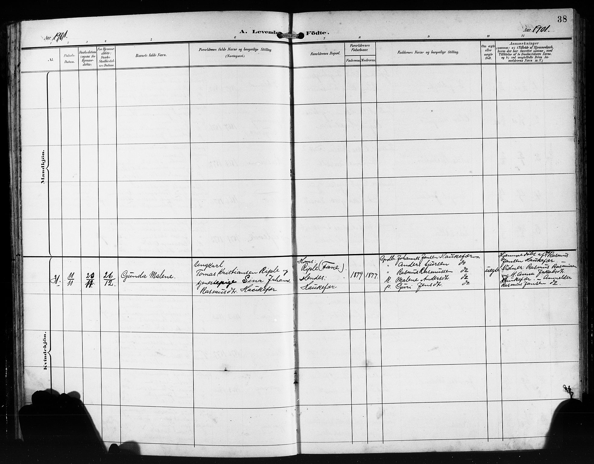 Tysnes sokneprestembete, AV/SAB-A-78601/H/Hab: Parish register (copy) no. E 3, 1897-1913, p. 38