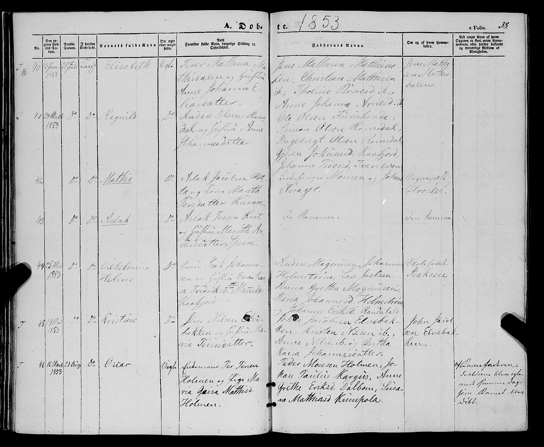 Talvik sokneprestkontor, SATØ/S-1337/H/Ha/L0016kirke: Parish register (official) no. 16, 1847-1857, p. 38