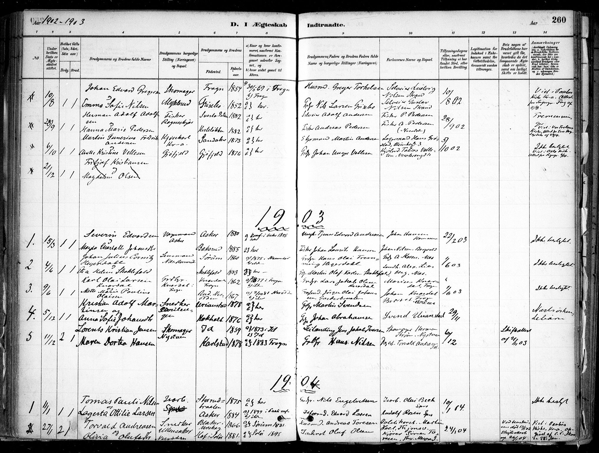 Nesodden prestekontor Kirkebøker, SAO/A-10013/F/Fa/L0009: Parish register (official) no. I 9, 1880-1915, p. 260
