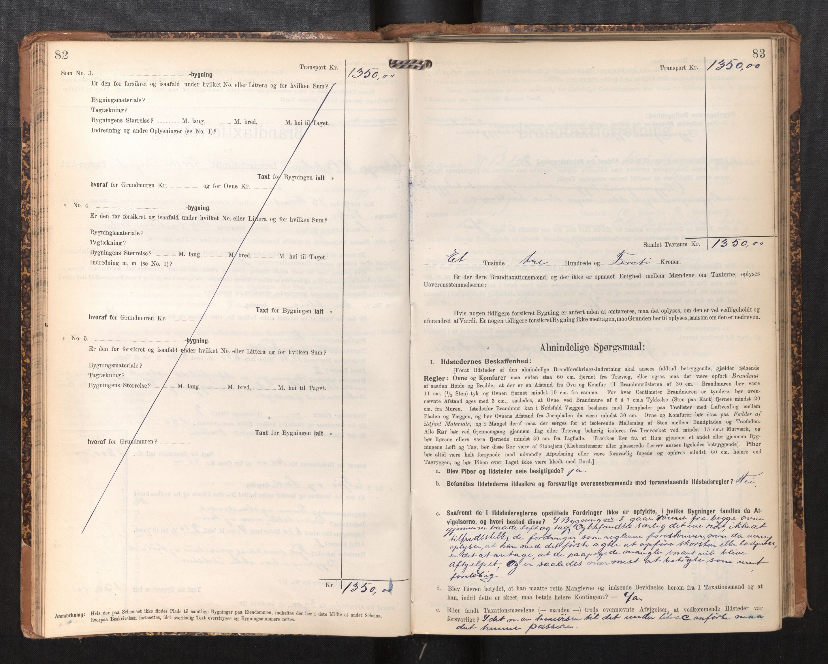 Lensmannen i Leikanger, AV/SAB-A-29201/0012/L0005: Branntakstprotokoll, skjematakst, 1907-1917, p. 82-83