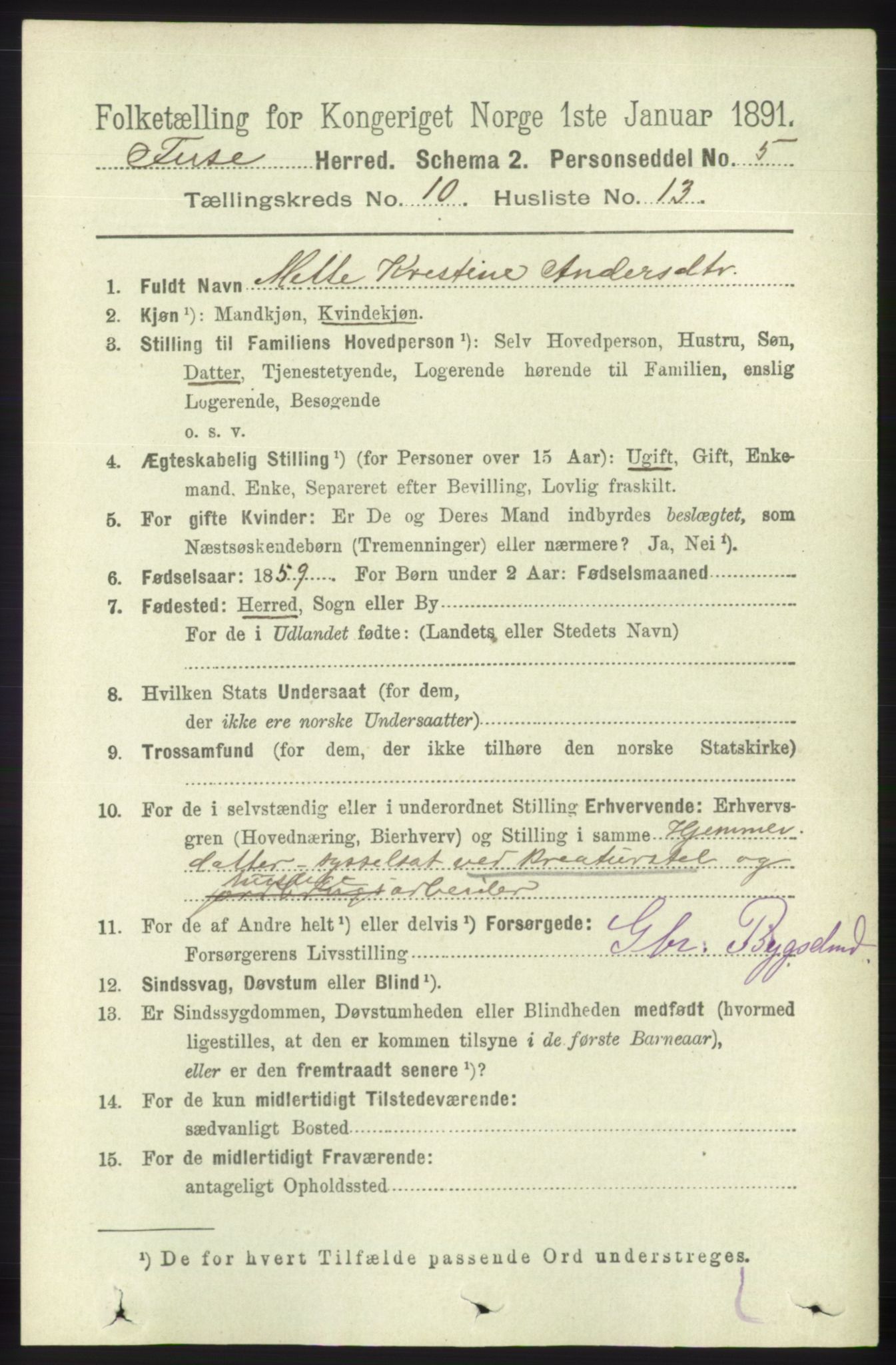 RA, 1891 census for 1241 Fusa, 1891, p. 1982