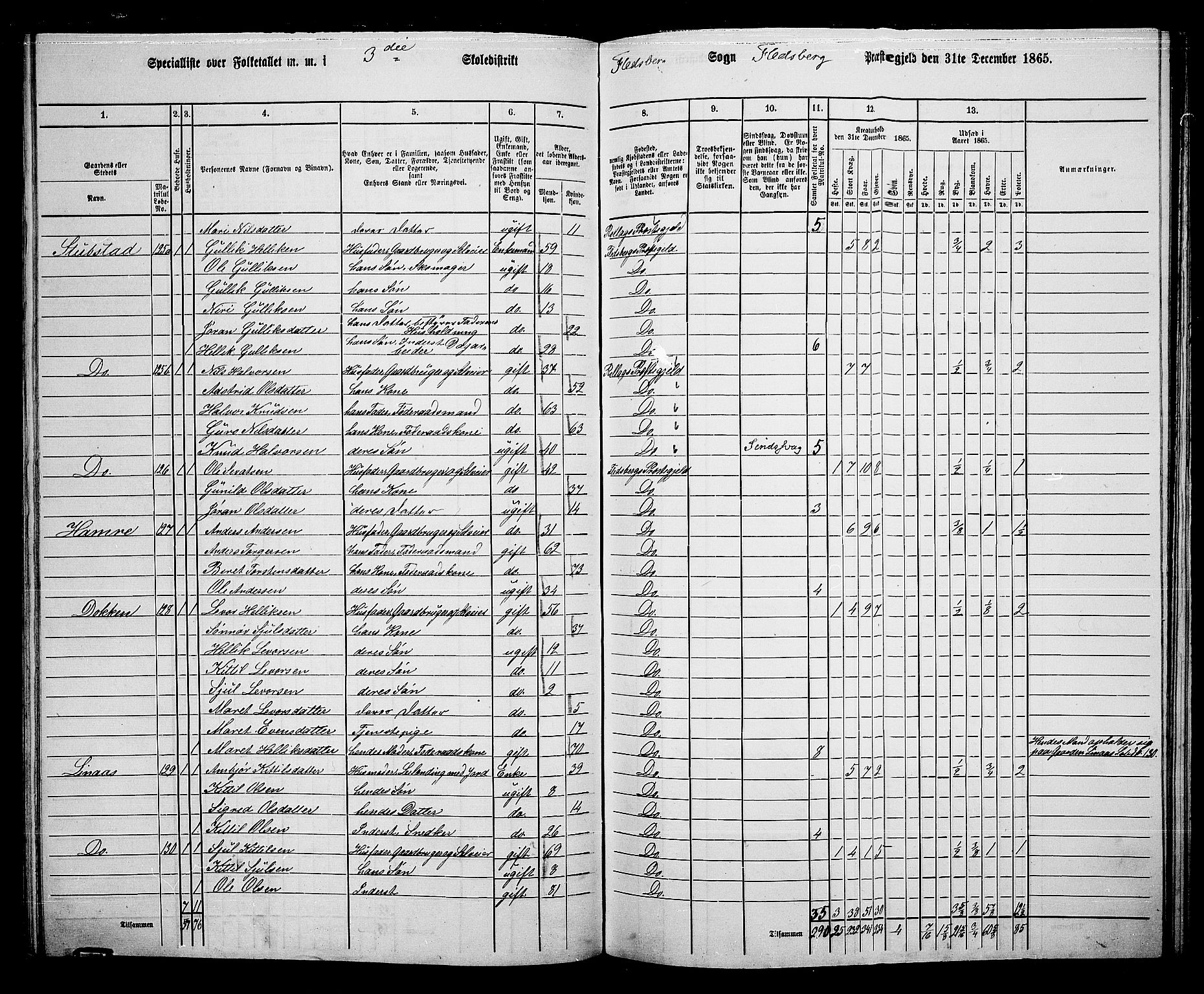 RA, 1865 census for Flesberg, 1865, p. 73