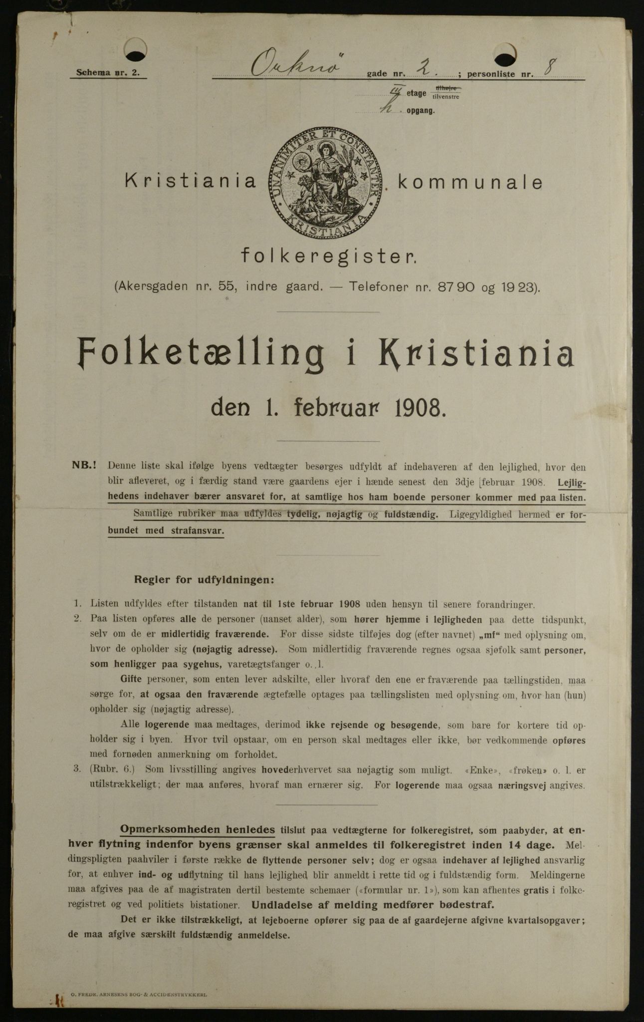 OBA, Municipal Census 1908 for Kristiania, 1908, p. 68045