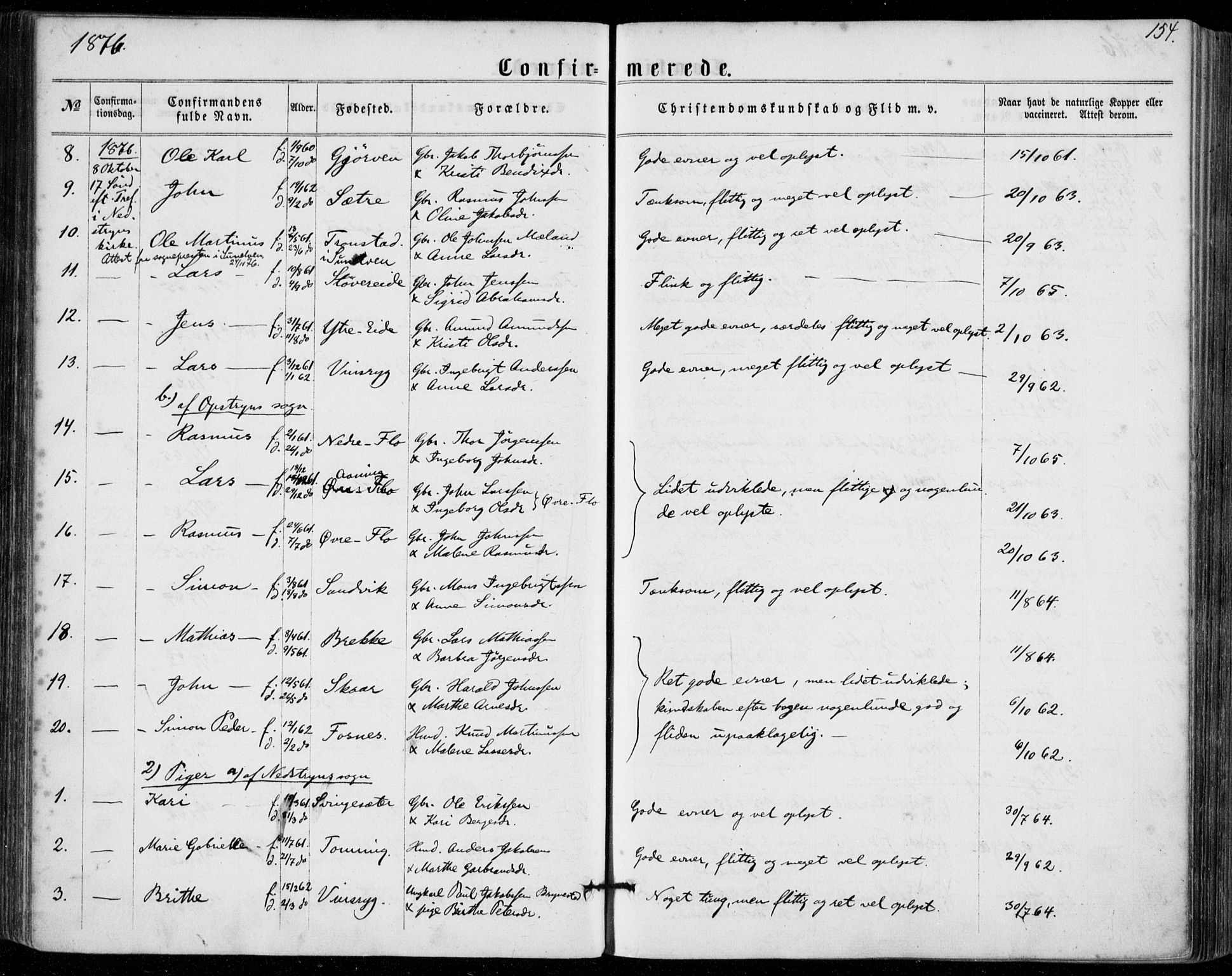 Stryn Sokneprestembete, AV/SAB-A-82501: Parish register (official) no. A 3, 1862-1877, p. 154