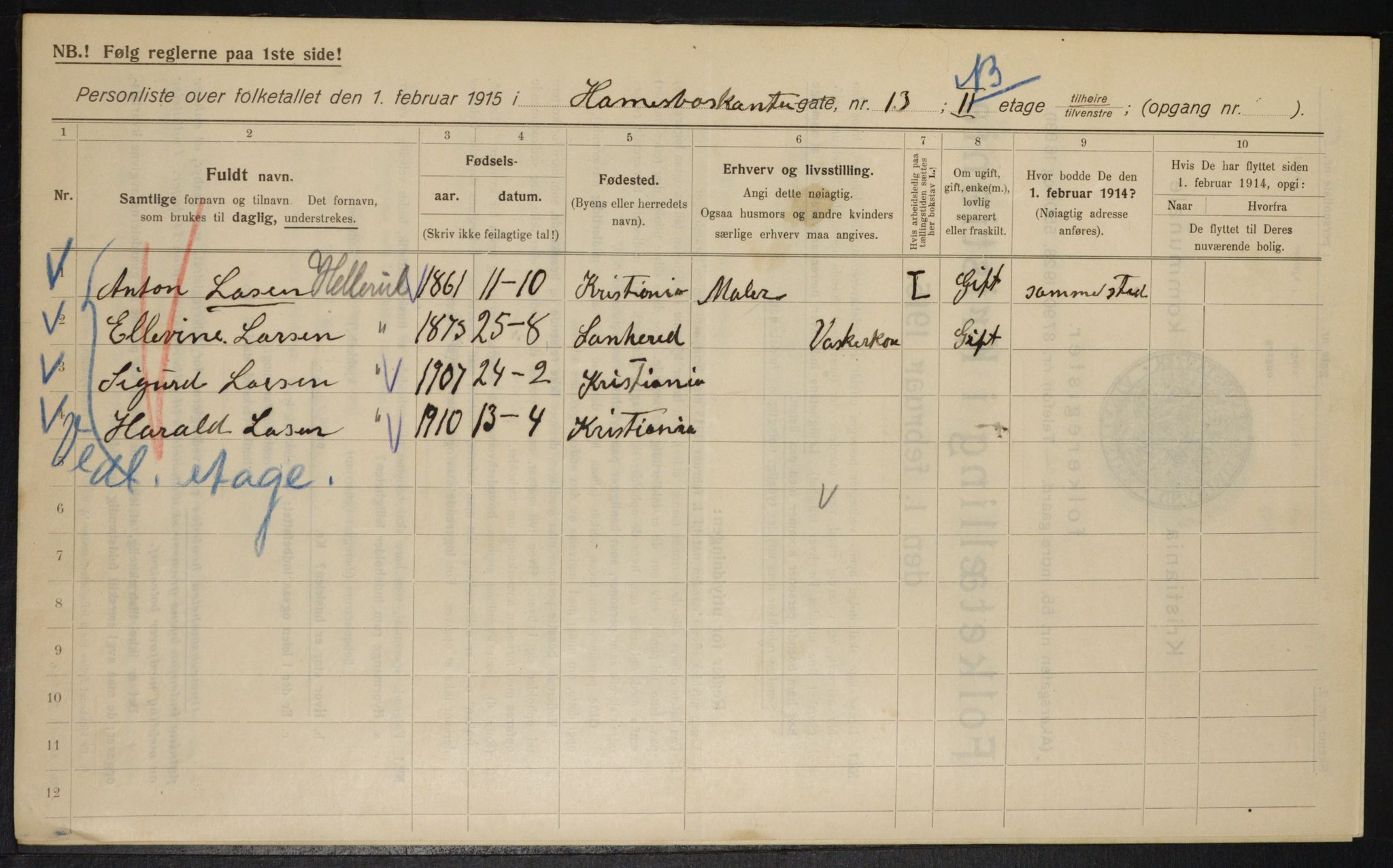 OBA, Municipal Census 1915 for Kristiania, 1915, p. 47762