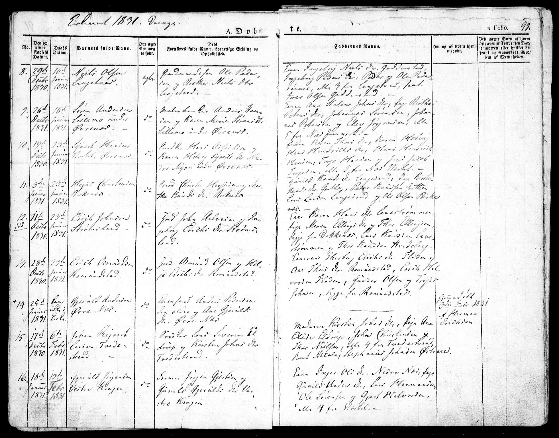 Holt sokneprestkontor, AV/SAK-1111-0021/F/Fa/L0006: Parish register (official) no. A 6, 1820-1835, p. 92