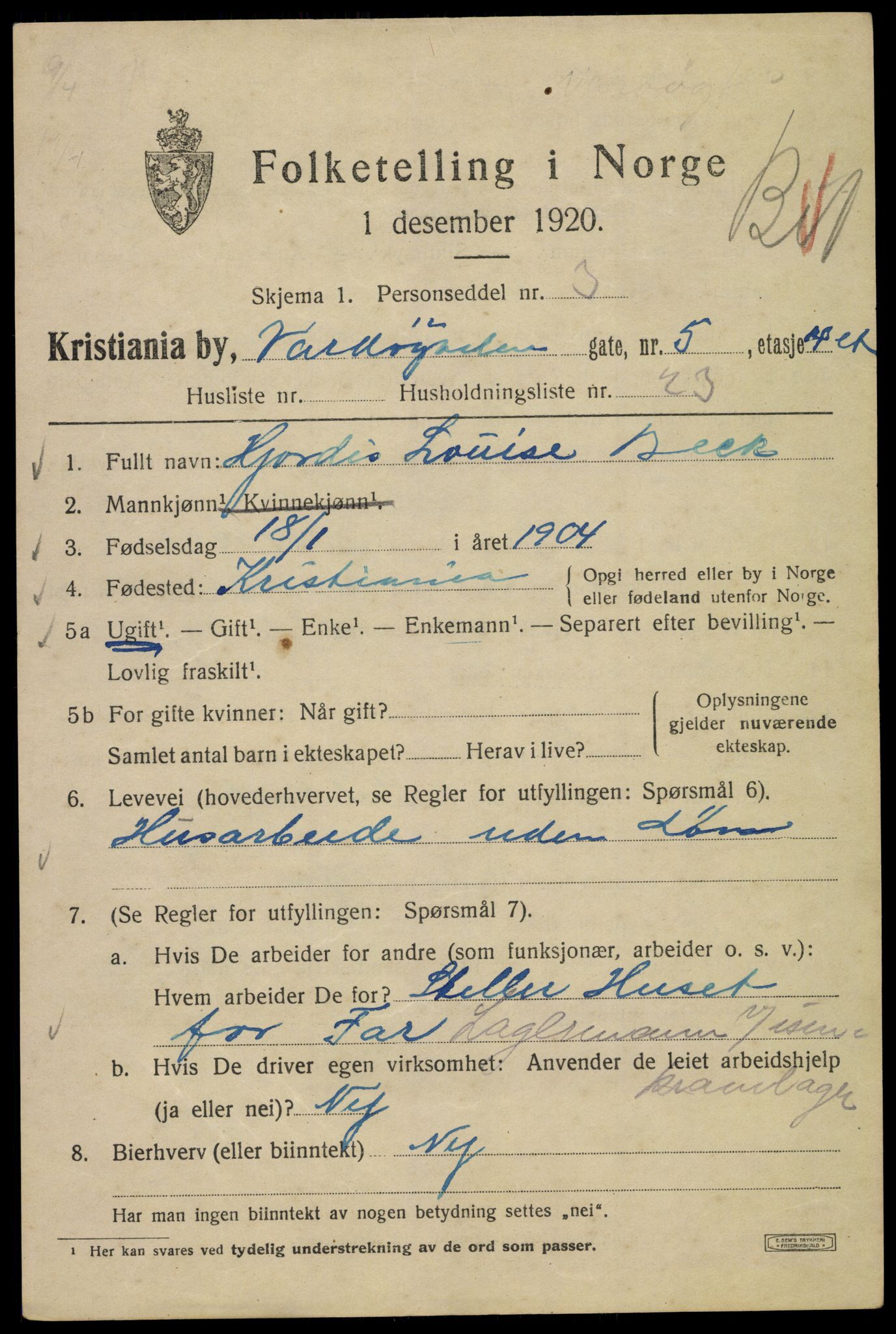 SAO, 1920 census for Kristiania, 1920, p. 629213