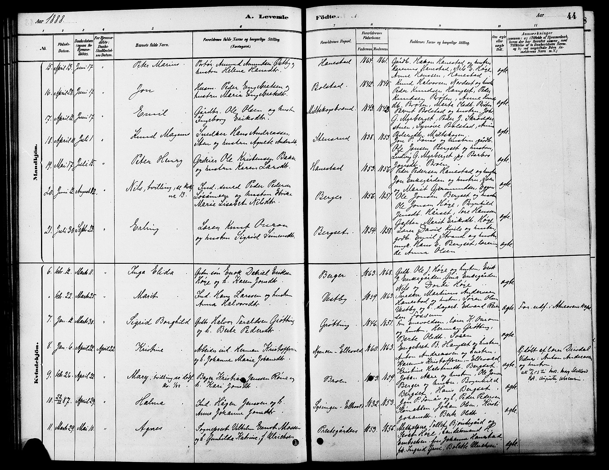 Rendalen prestekontor, SAH/PREST-054/H/Ha/Hab/L0003: Parish register (copy) no. 3, 1879-1904, p. 44