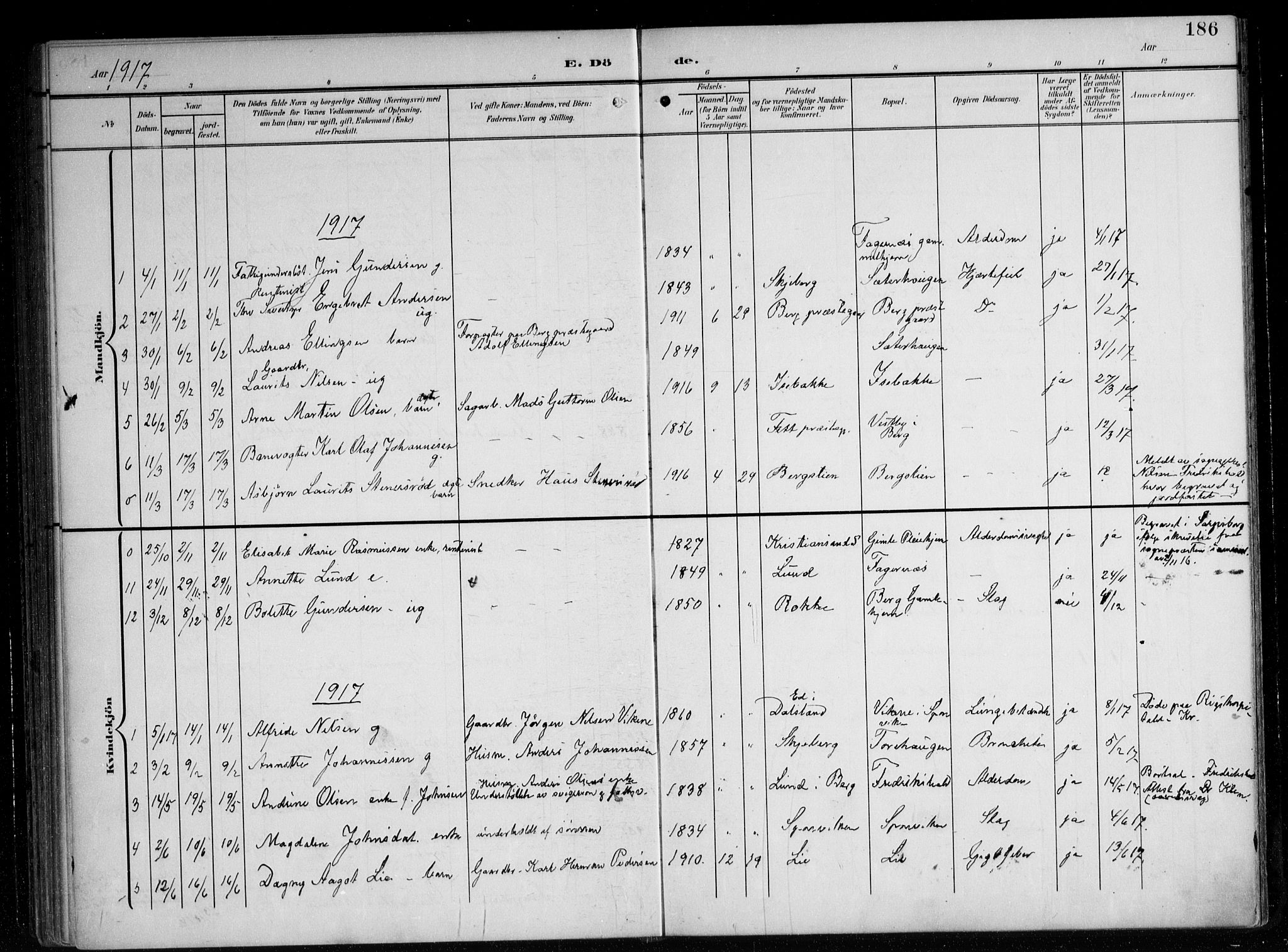 Berg prestekontor Kirkebøker, AV/SAO-A-10902/F/Fa/L0008: Parish register (official) no. I 8, 1902-1920, p. 186