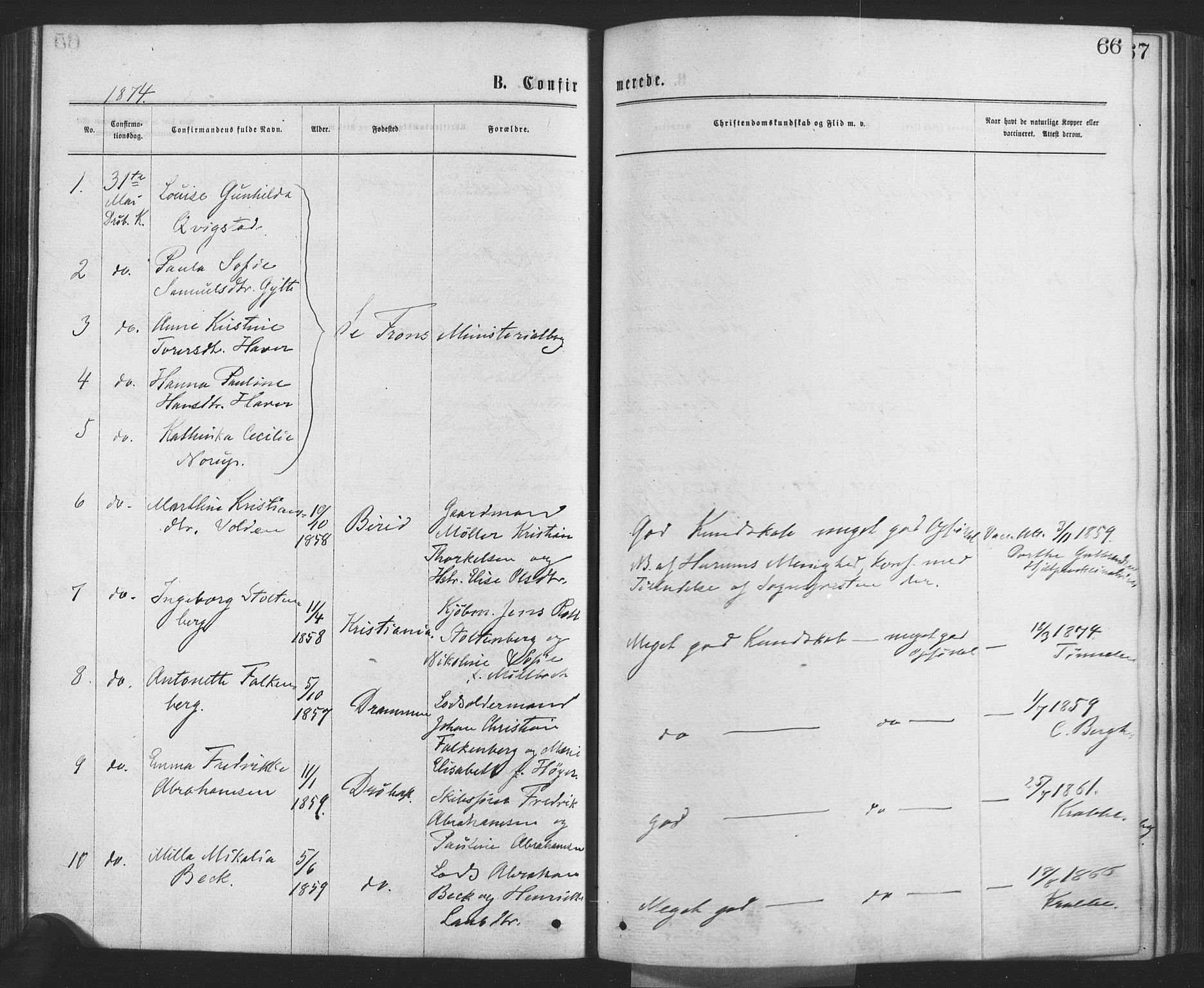 Drøbak prestekontor Kirkebøker, AV/SAO-A-10142a/F/Fa/L0003: Parish register (official) no. I 3, 1871-1877, p. 66