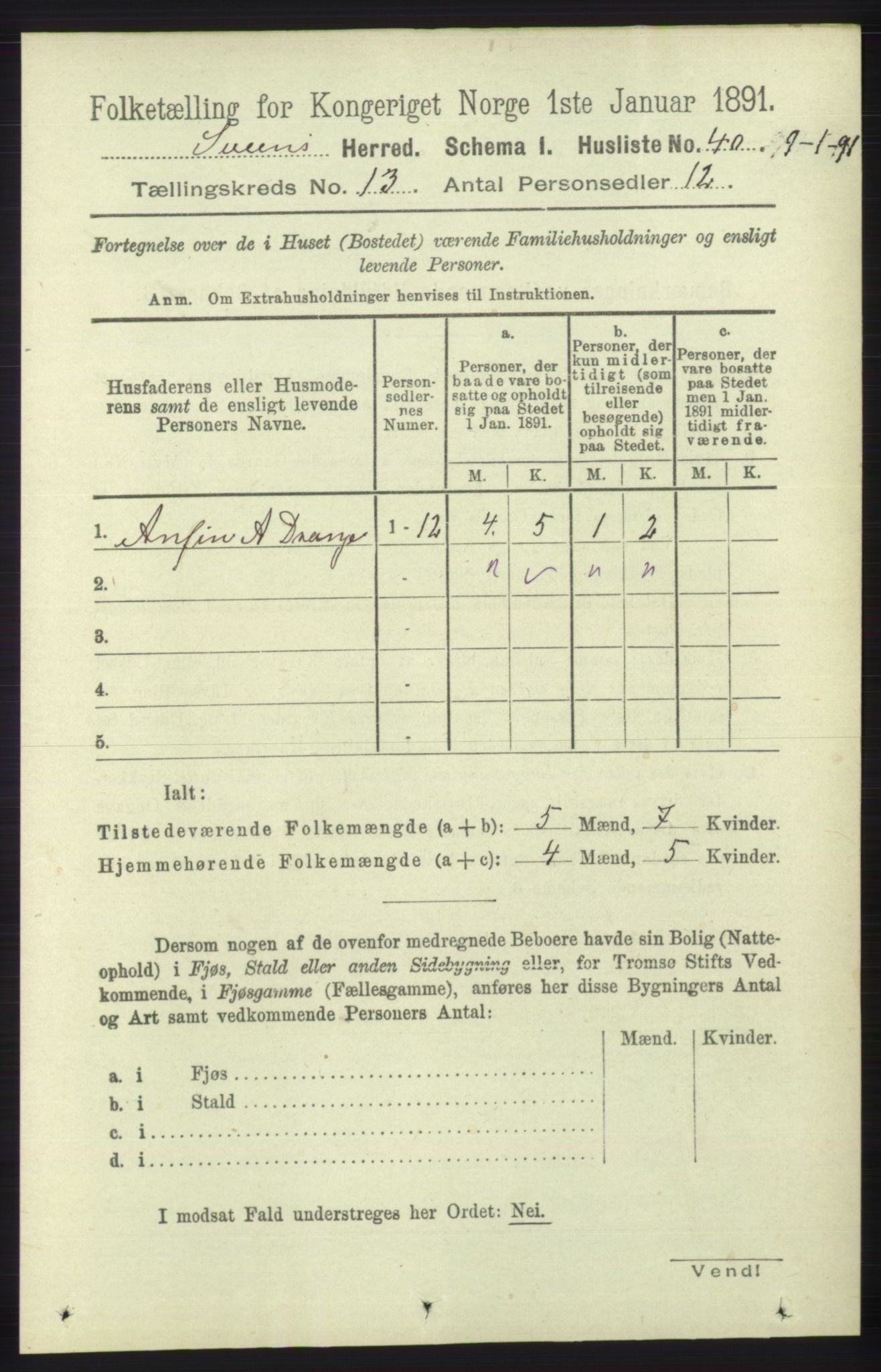 RA, 1891 census for 1216 Sveio, 1891, p. 3657