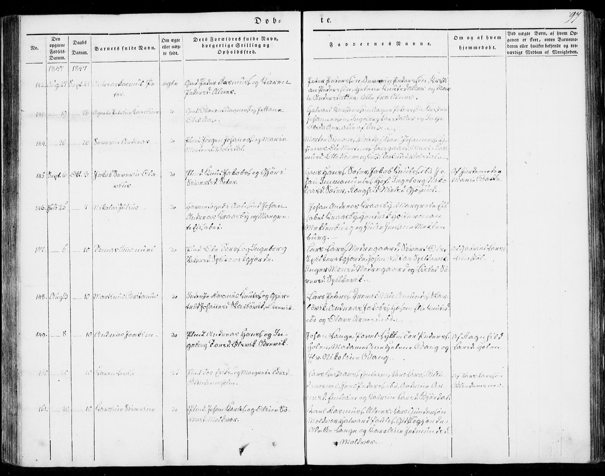 Ministerialprotokoller, klokkerbøker og fødselsregistre - Møre og Romsdal, AV/SAT-A-1454/528/L0396: Parish register (official) no. 528A07, 1839-1847, p. 97