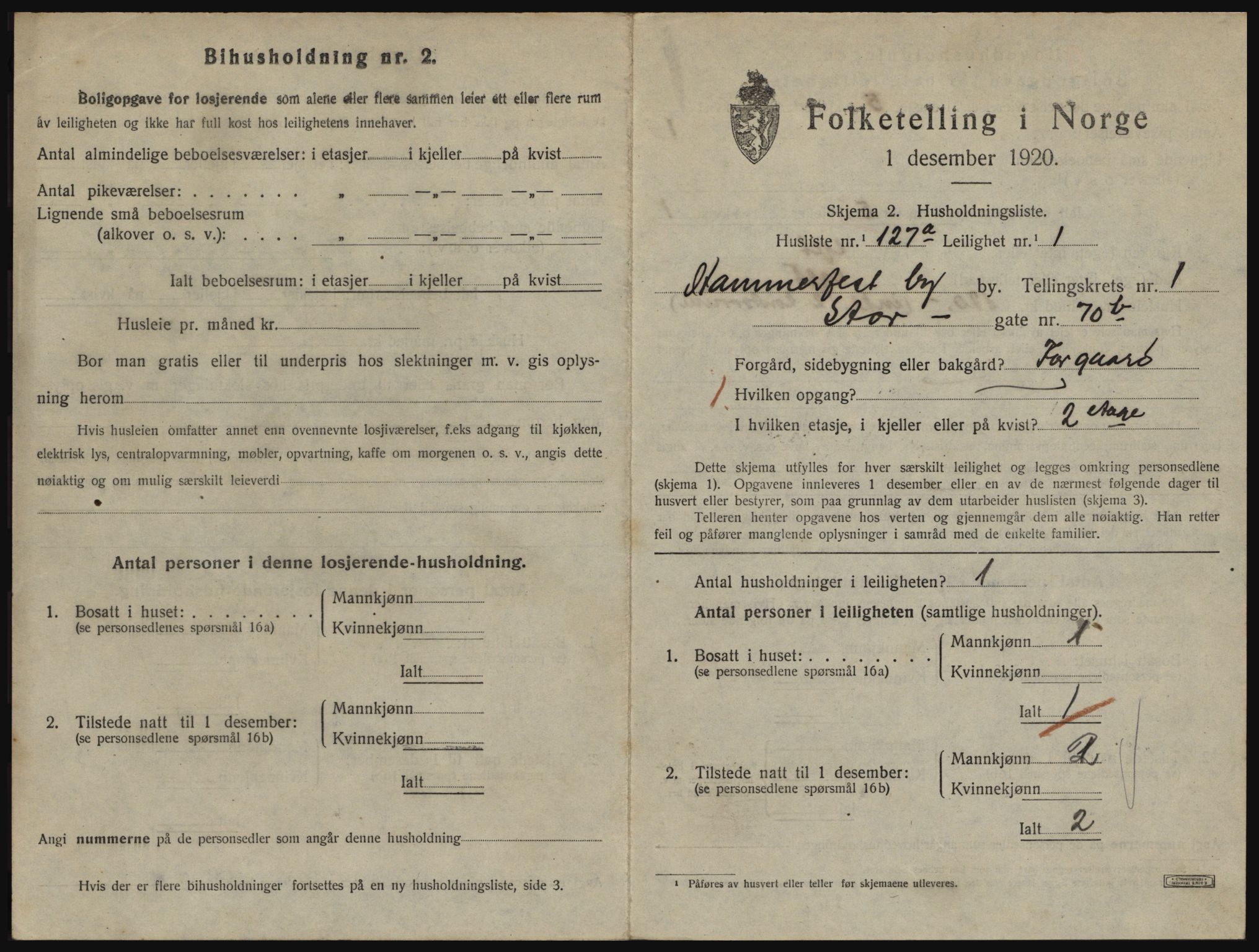 SATØ, 1920 census for Hammerfest, 1920, p. 1424