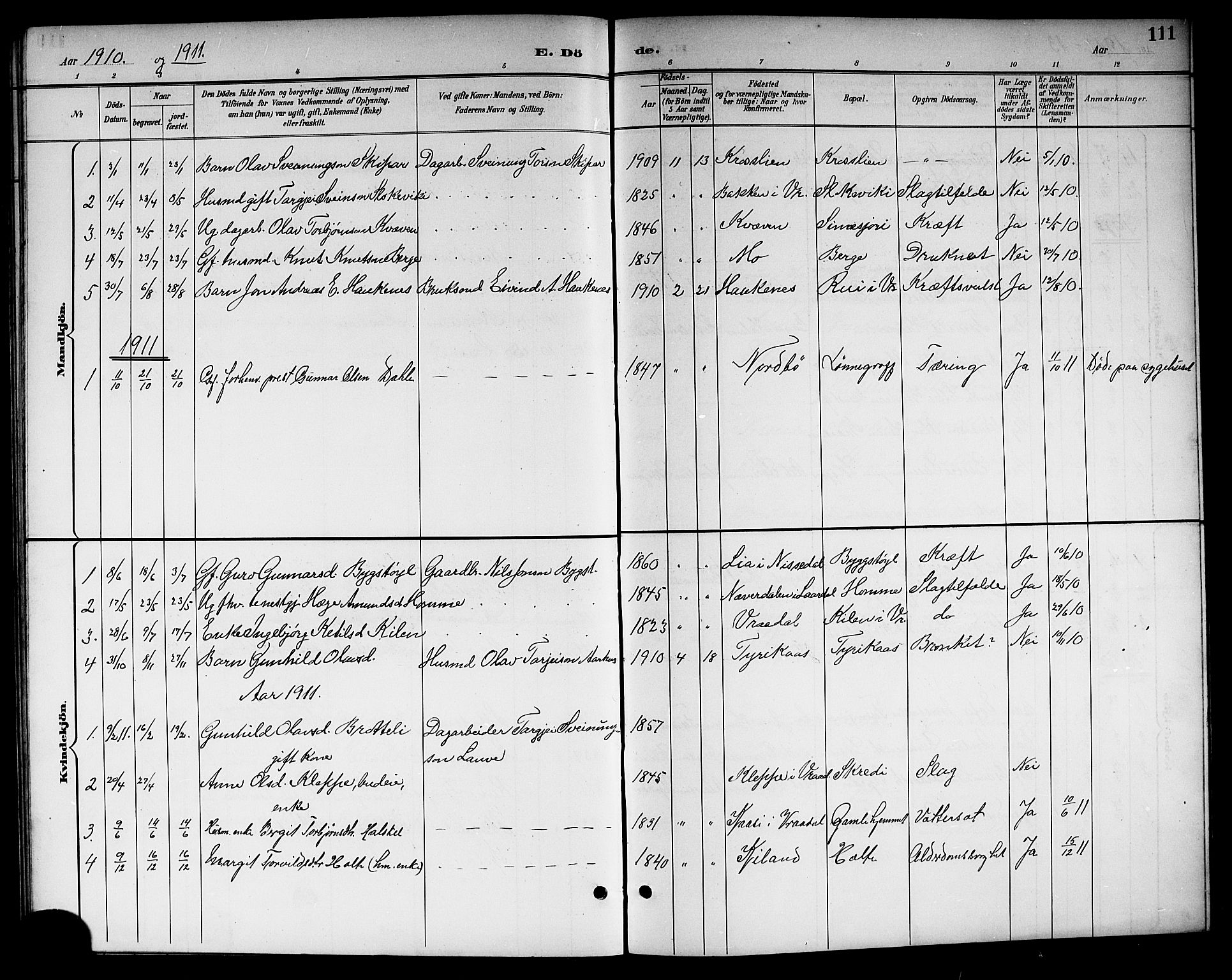 Kviteseid kirkebøker, SAKO/A-276/G/Gc/L0001: Parish register (copy) no. III 1, 1893-1916, p. 111