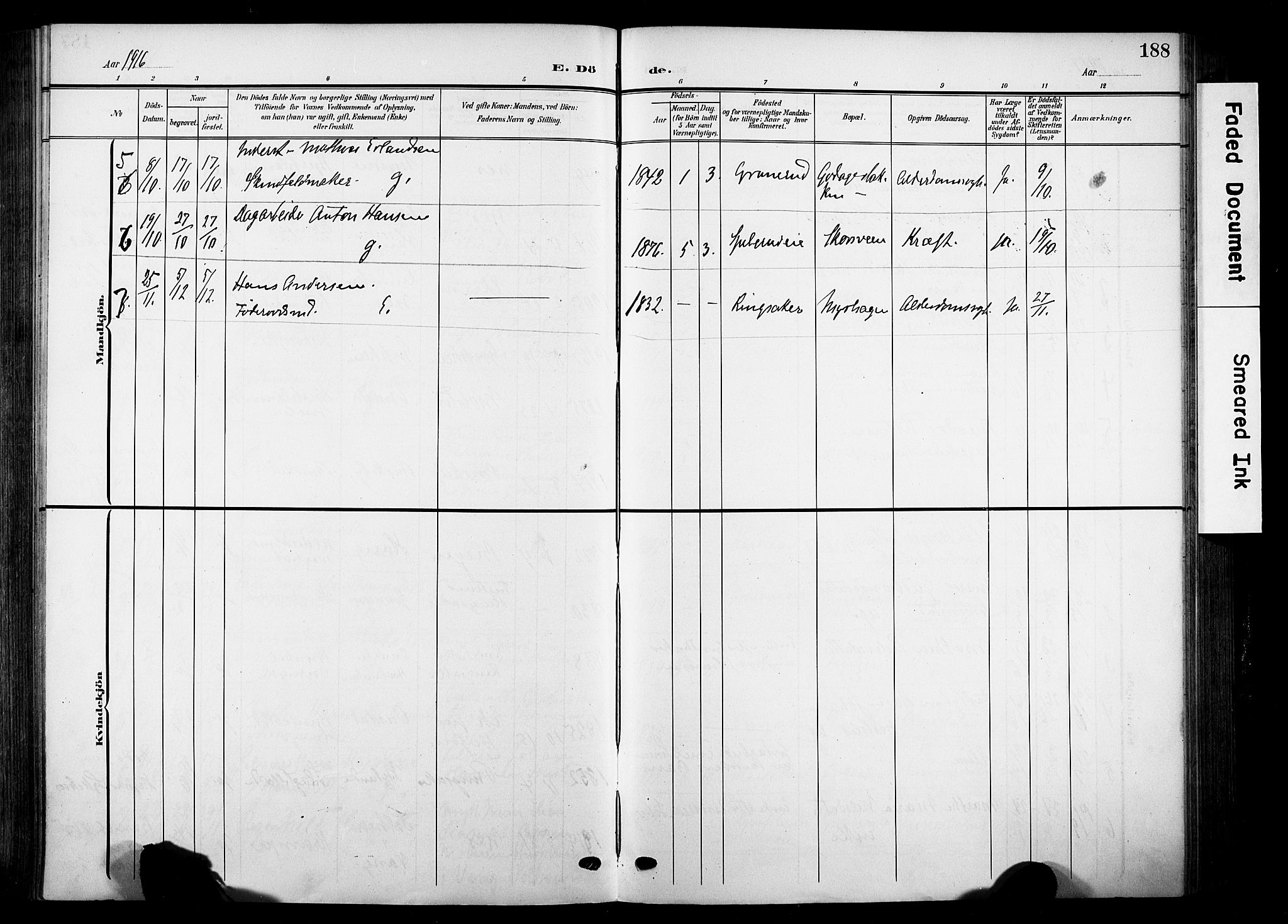Nes prestekontor, Hedmark, SAH/PREST-020/K/Ka/L0014: Parish register (official) no. 14, 1906-1929, p. 188
