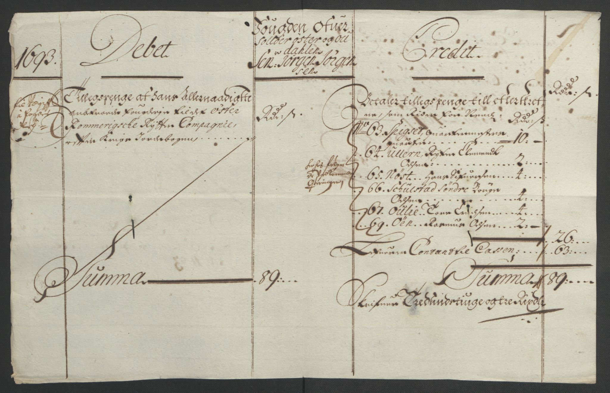 Rentekammeret inntil 1814, Reviderte regnskaper, Fogderegnskap, RA/EA-4092/R13/L0831: Fogderegnskap Solør, Odal og Østerdal, 1693, p. 263