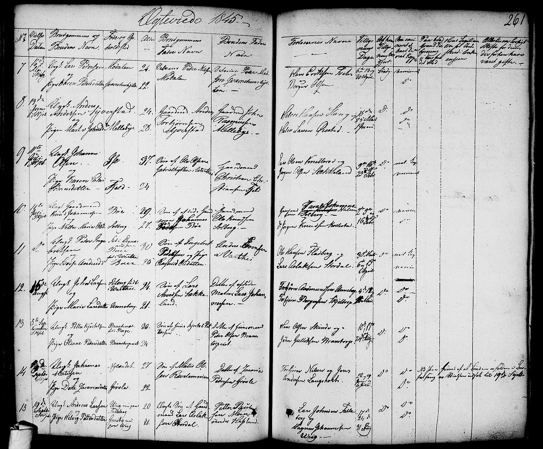 Skjeberg prestekontor Kirkebøker, AV/SAO-A-10923/F/Fa/L0005: Parish register (official) no. I 5, 1830-1845, p. 261