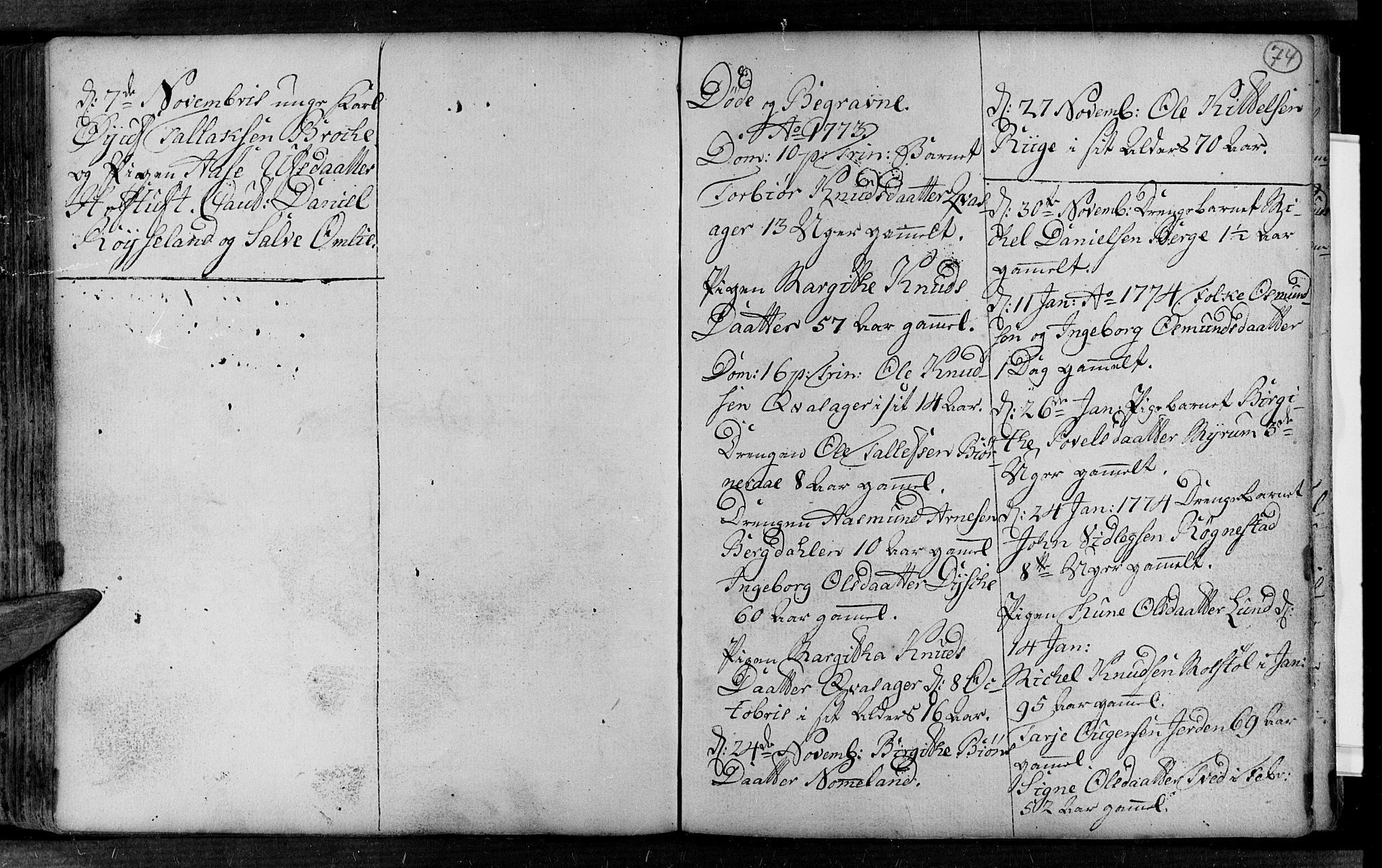 Valle sokneprestkontor, SAK/1111-0044/F/Fa/Fac/L0002: Parish register (official) no. A 2, 1745-1776, p. 74